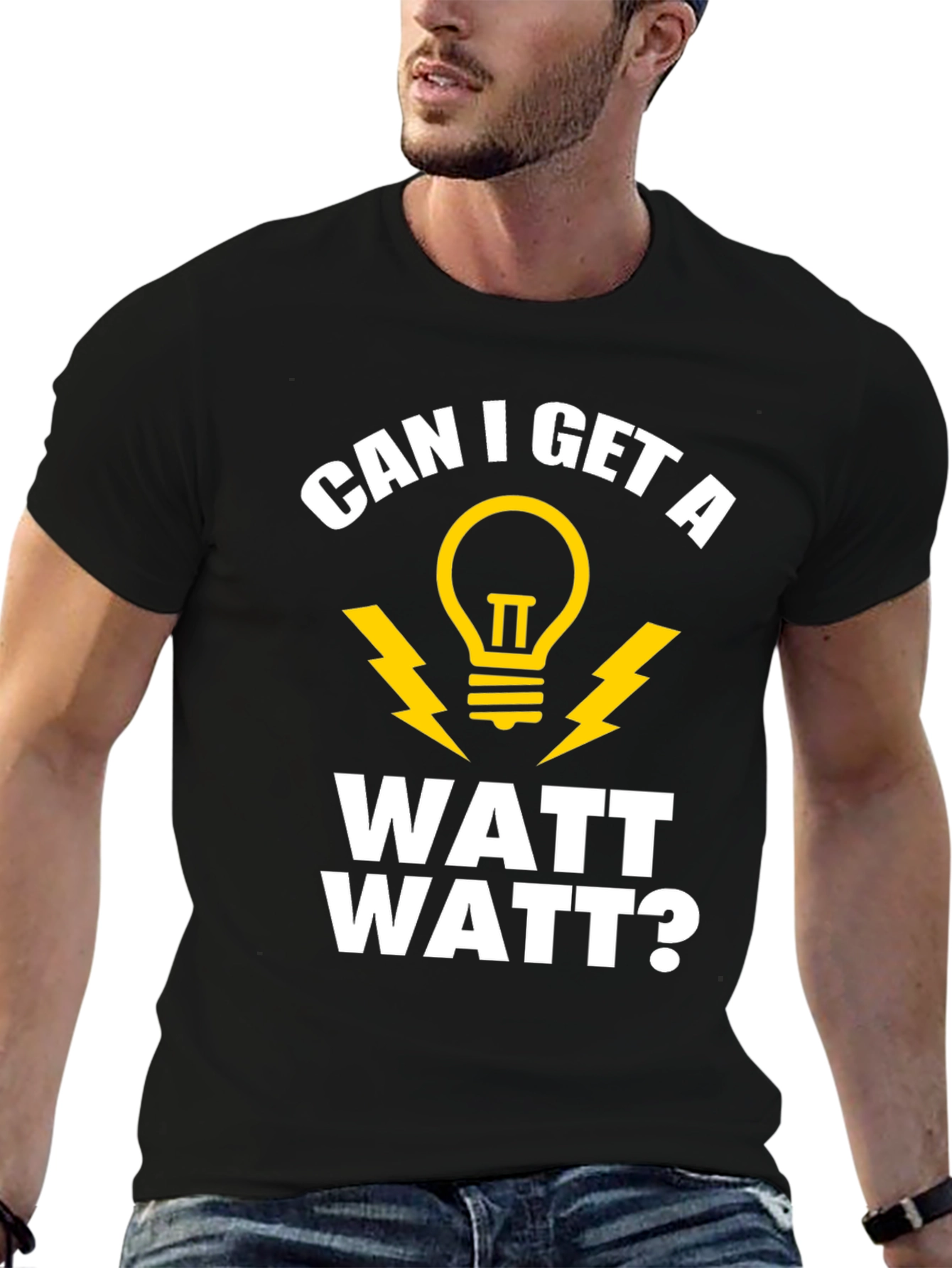Black Funny Electrician Humor T-Shirt - Can I Get A Watt Watt? view 6