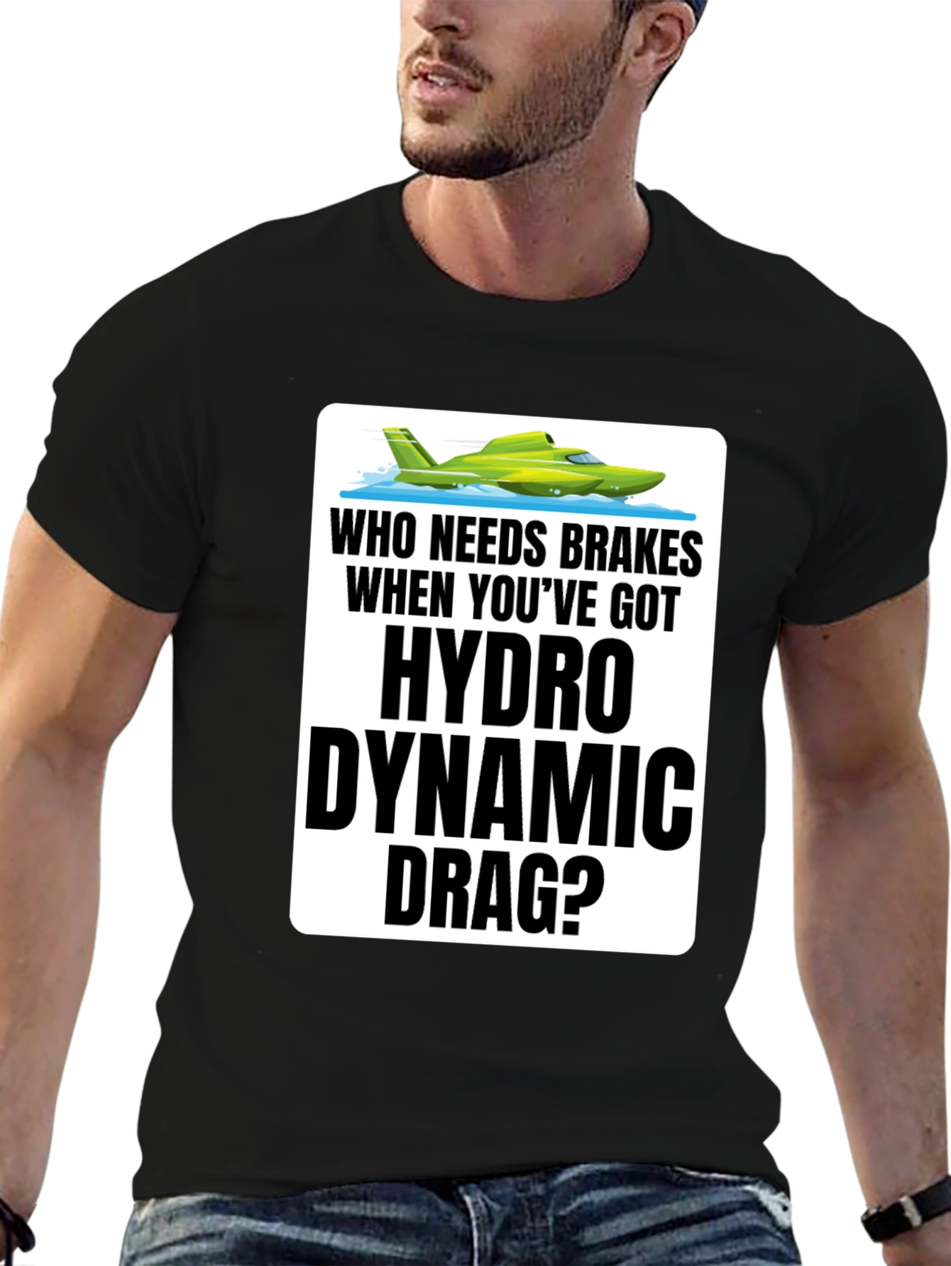 Black Hydro Dynamic Drag T-Shirt - Funny Boating Tee view 6