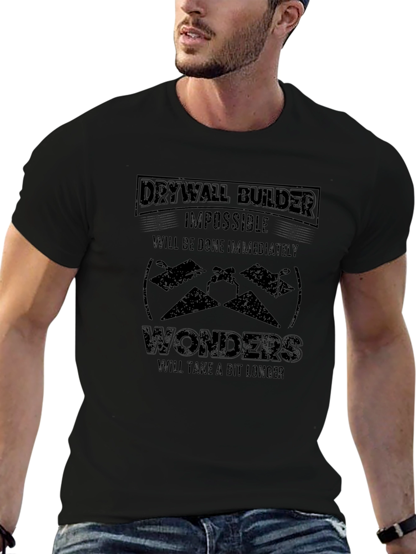Black Drywall Builder Funny T-Shirt - Impossible Wonders view 6