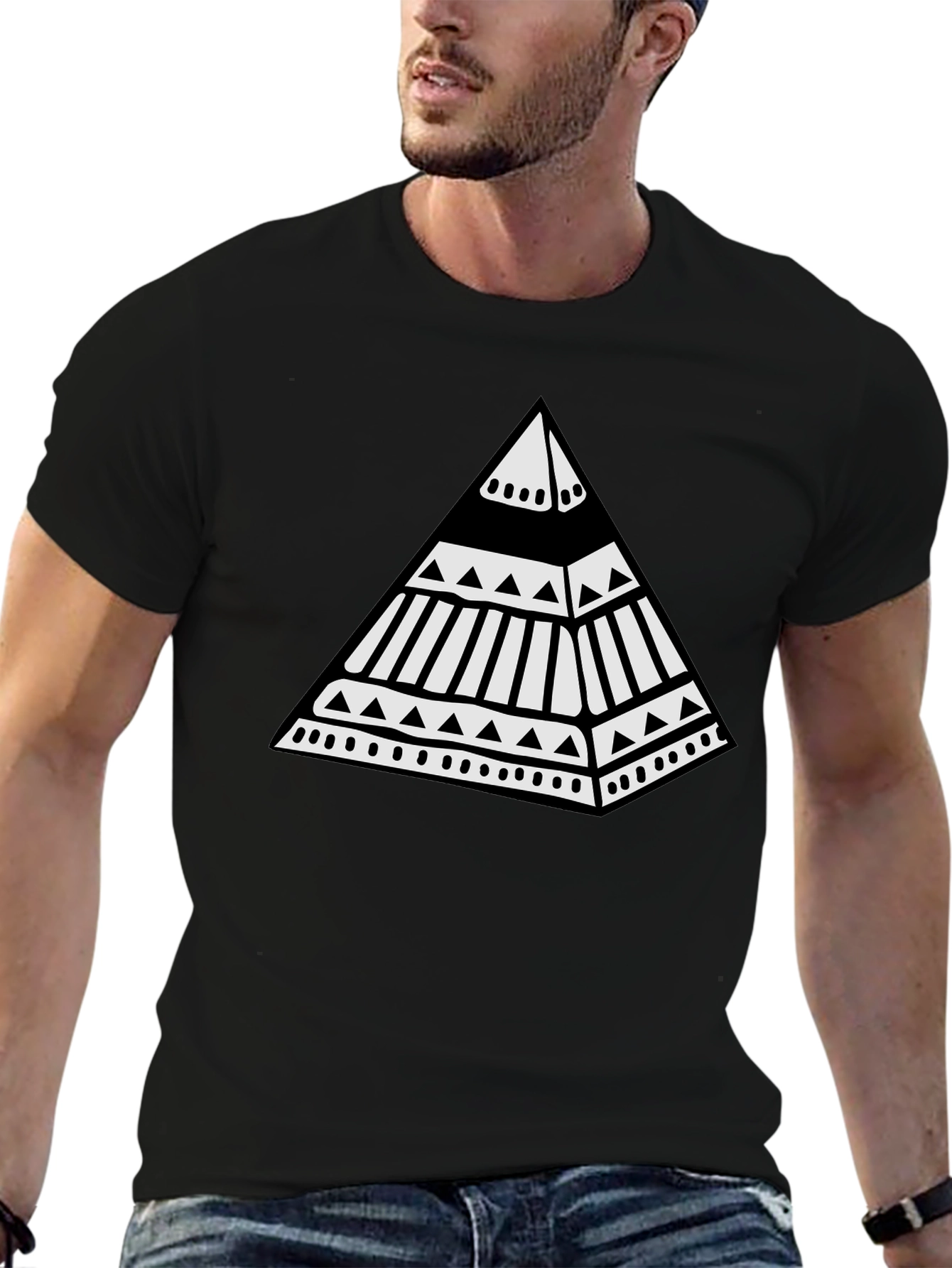 Black Tribal Pyramid Graphic Tee - Unique Black T-Shirt view 6