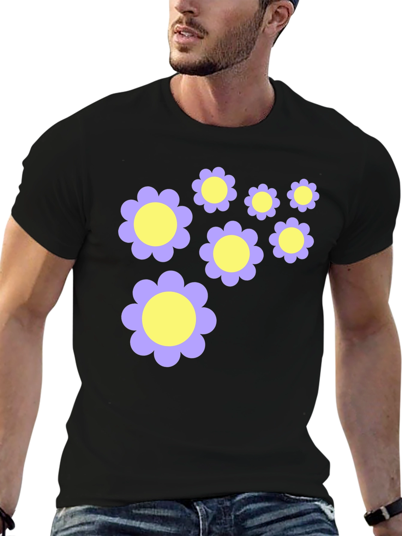 Black Floral Pattern Black T-Shirt view 6