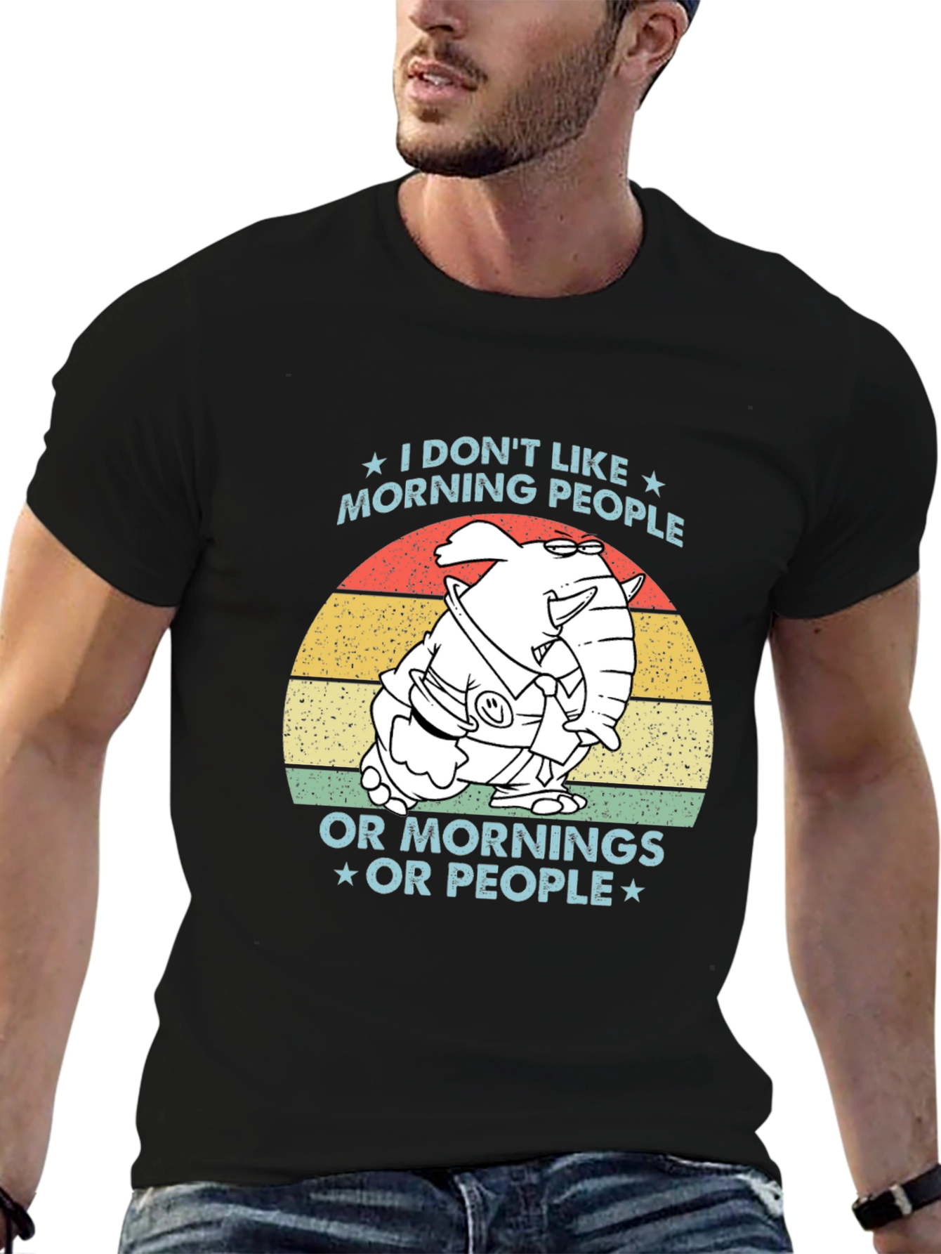 Black Funny "I Don't Like Morning People" Graphic Tee view 6