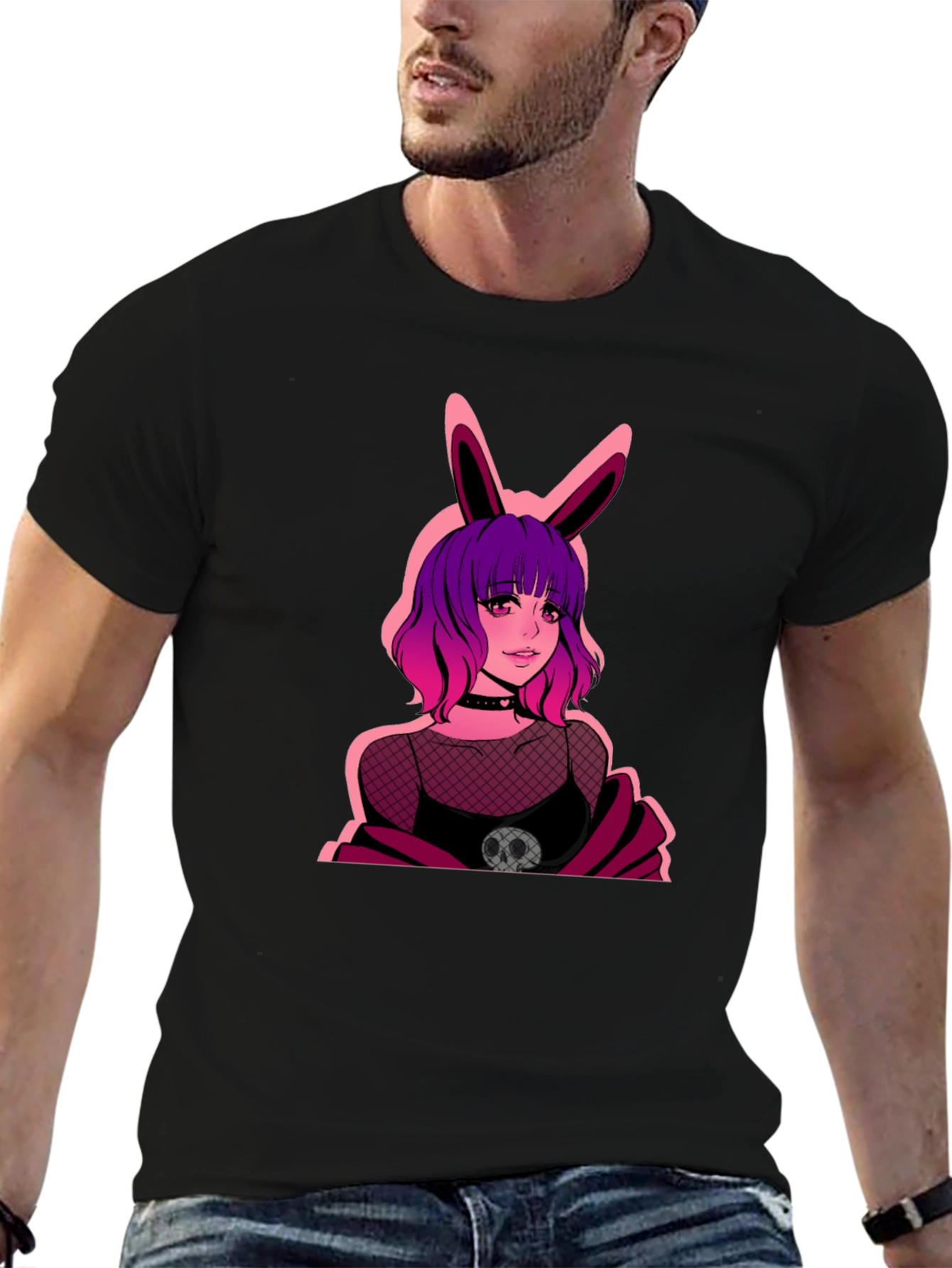 Black Goth Anime Bunny Girl Graphic Tee view 6