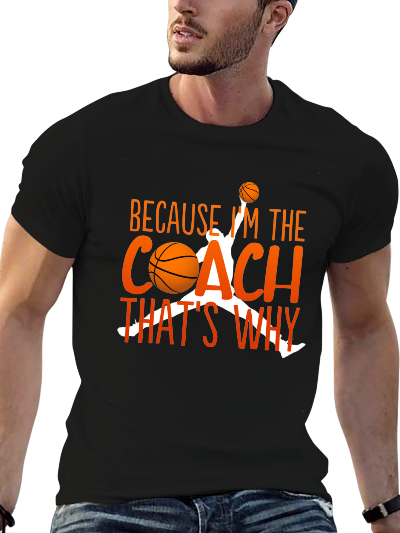 Black Basketball Coach T-Shirt - Because I'm The Coach That's Why view 6