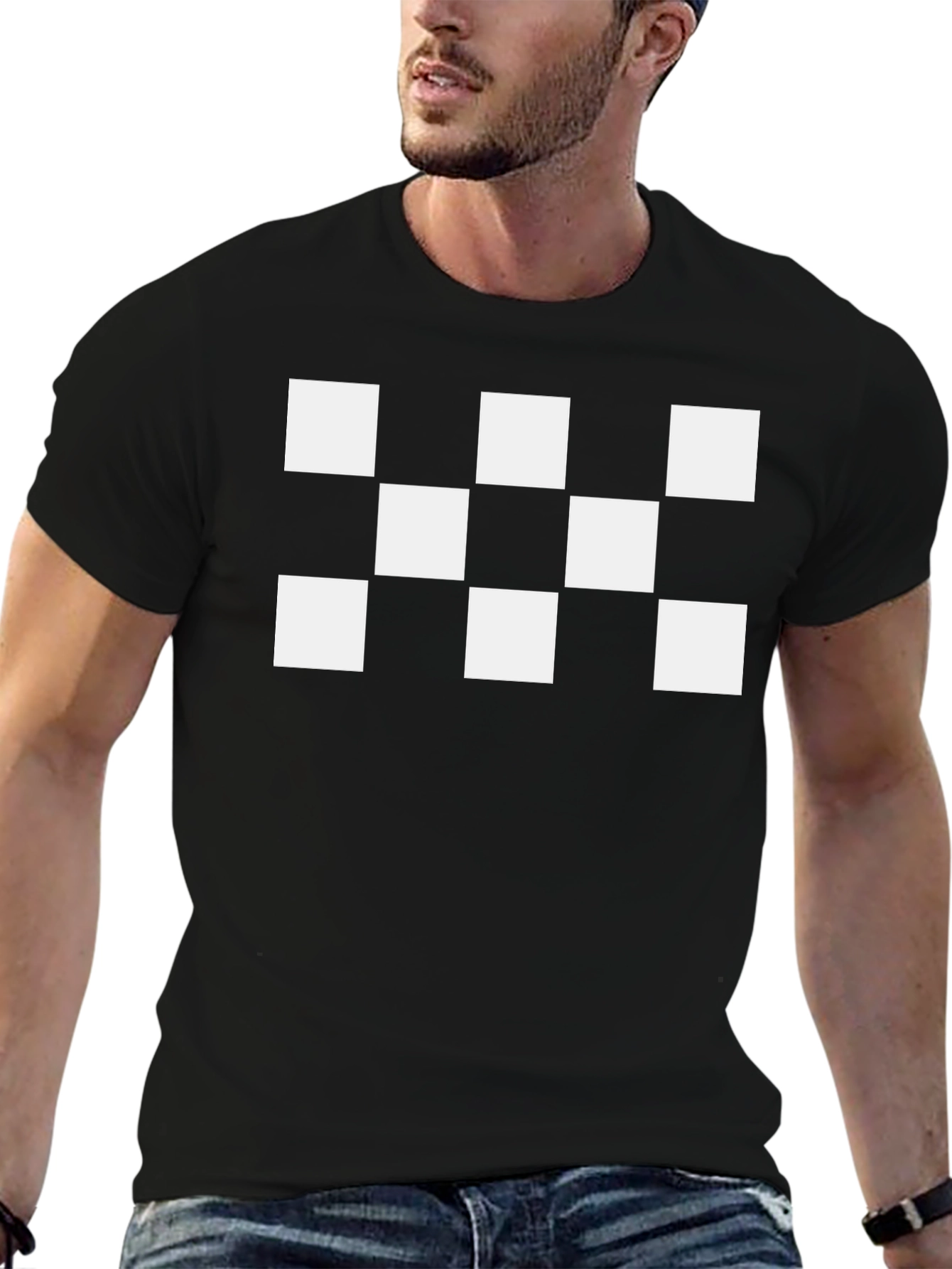 Black Black T-Shirt with White Squares view 6