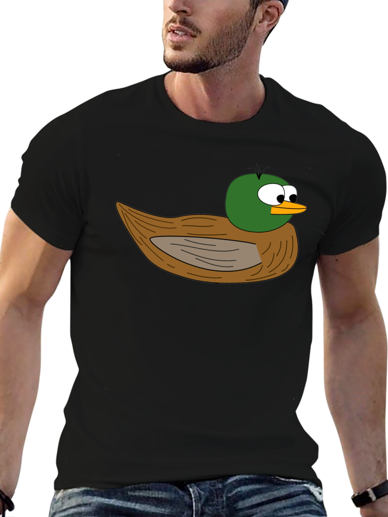 Black Cartoon Duck Graphic Black T-Shirt view 6
