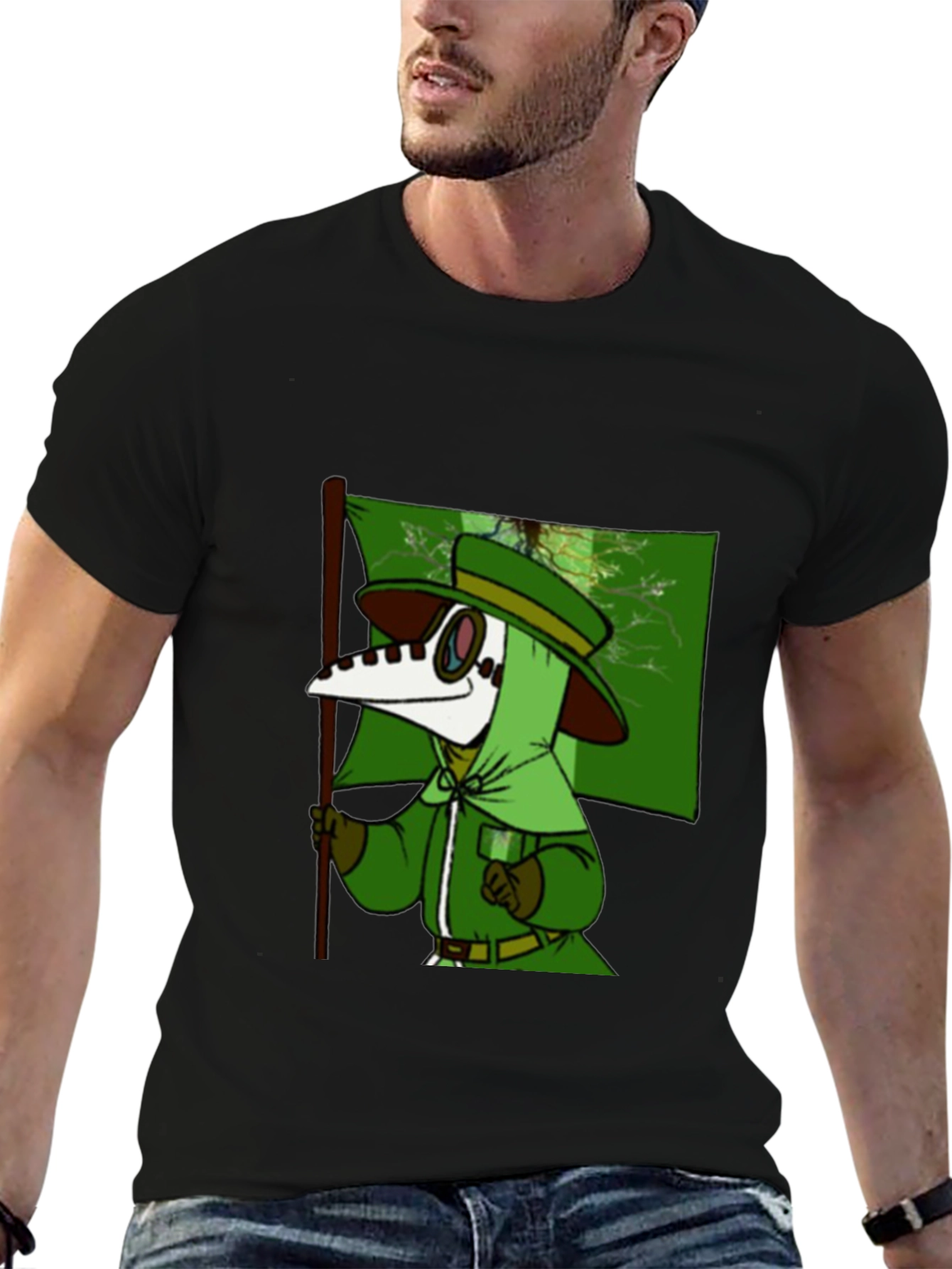 Black Plague Doctor Cartoon T-Shirt - Unique Graphic Tee view 6