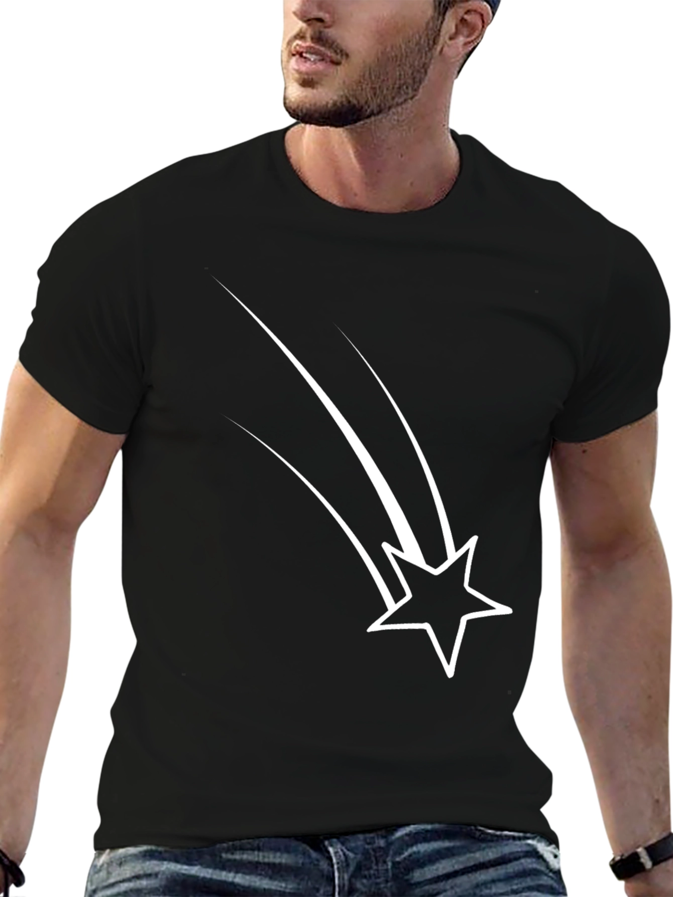 Black Black Tee with Shooting Star Design view 6