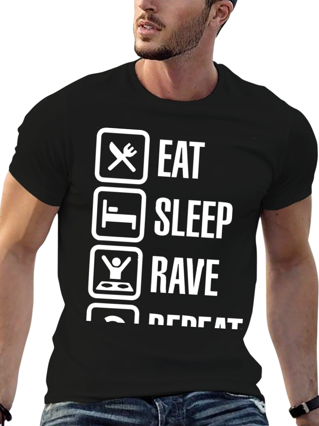 Black Eat Sleep Rave Repeat Graphic Tee view 6