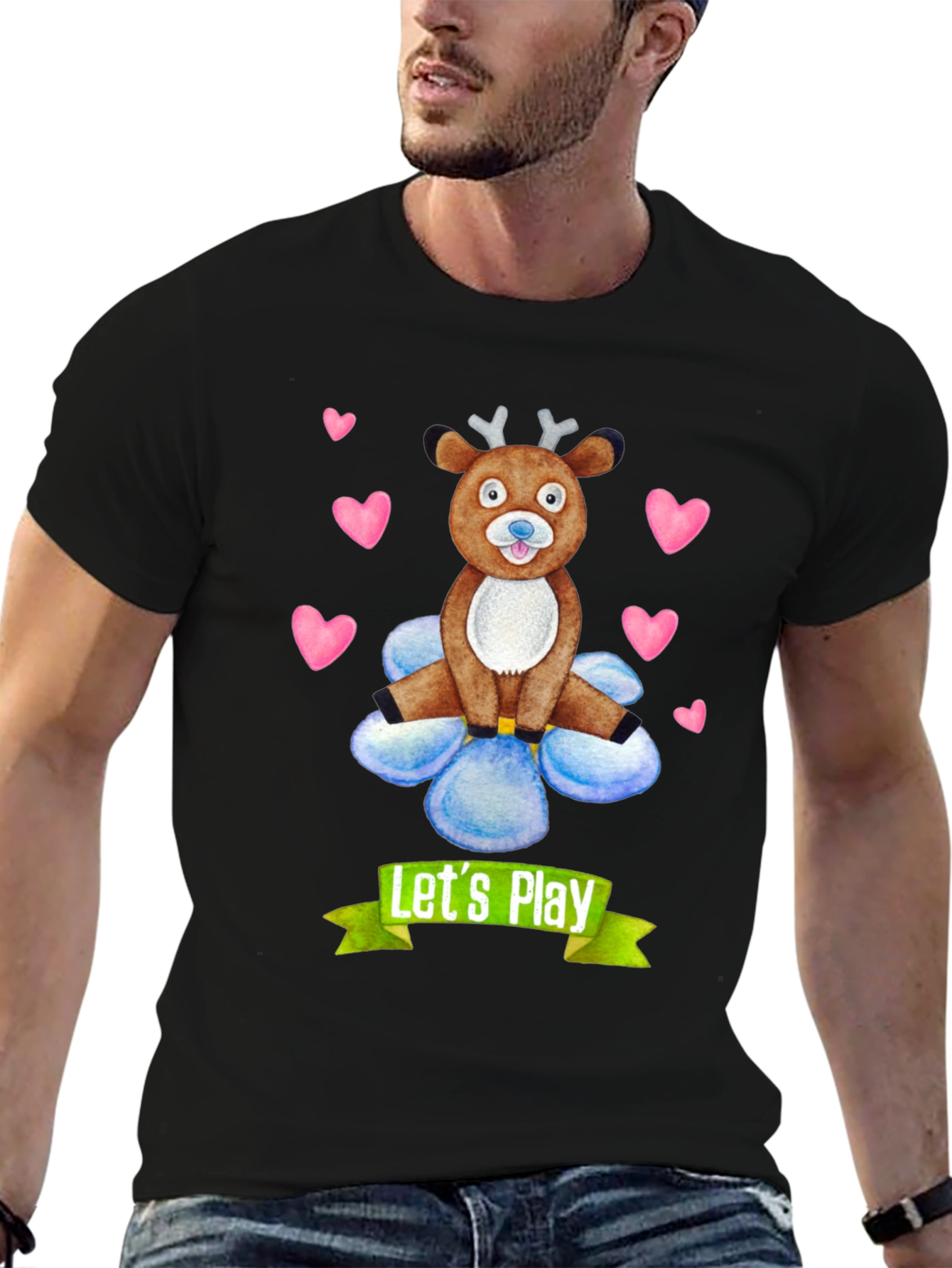Black Let's Play Reindeer Graphic Tee view 6