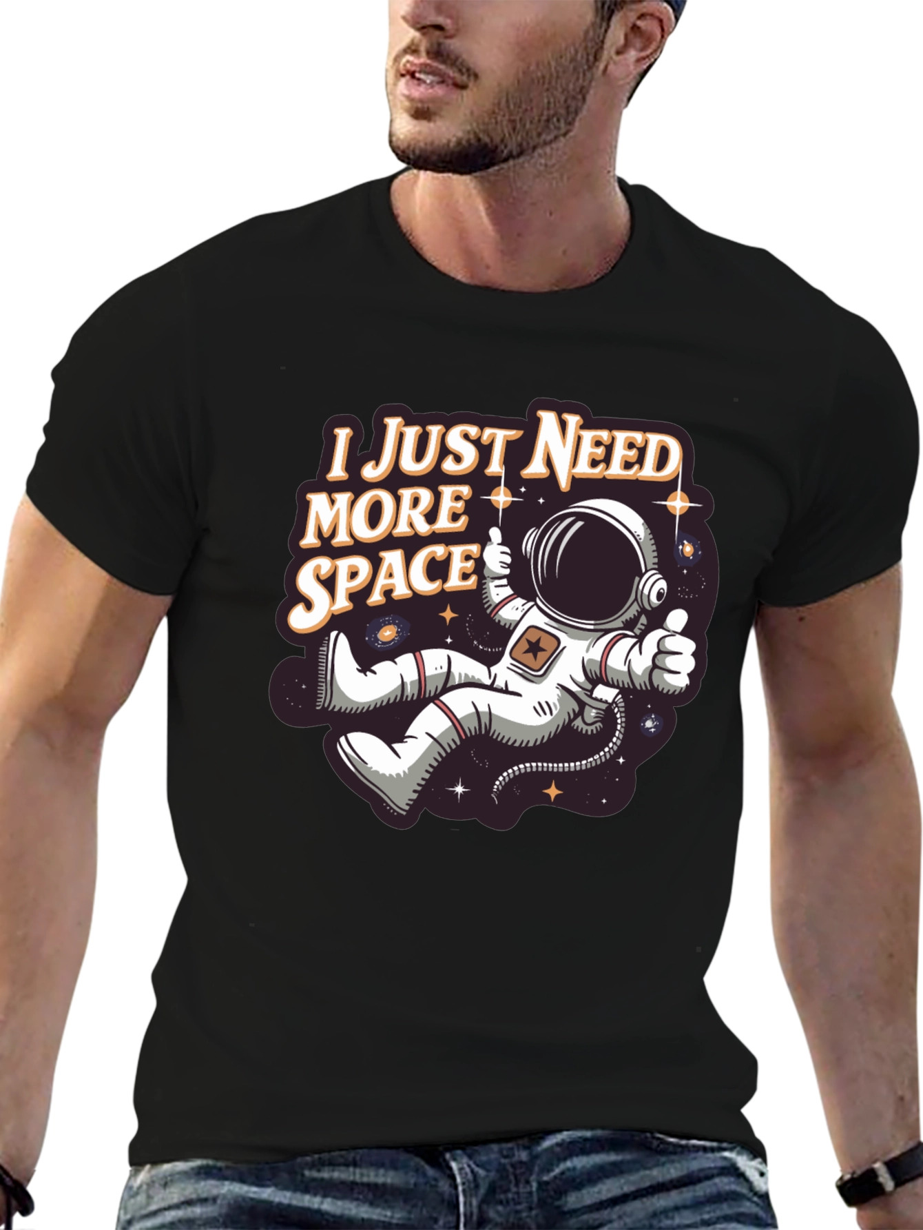 Black I Just Need More Space T-Shirt - Astronaut Design view 6