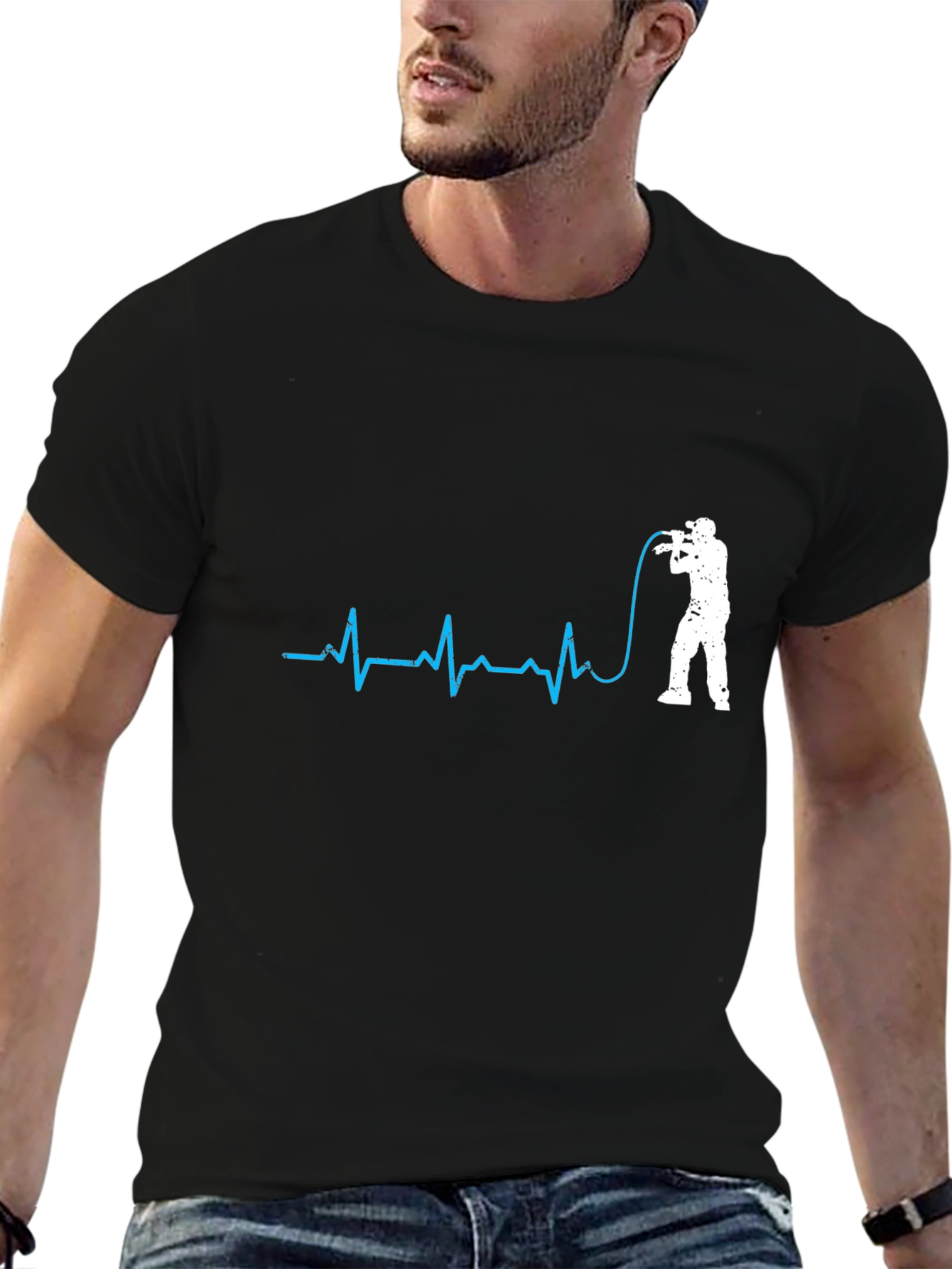 Black Photographer Heartbeat T-Shirt - Black Graphic Tee view 6