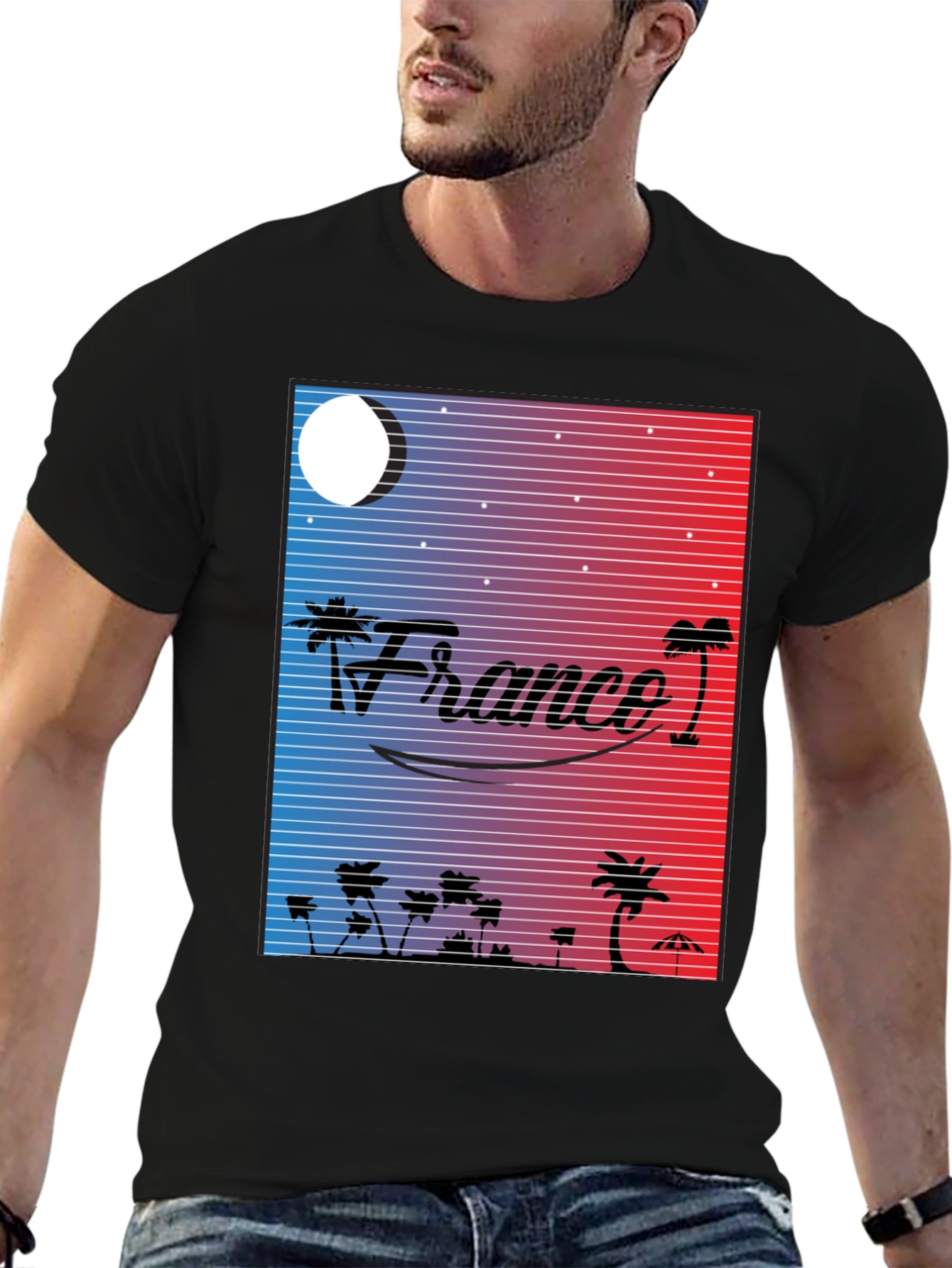 Black France Retro Graphic T-Shirt - Black view 6