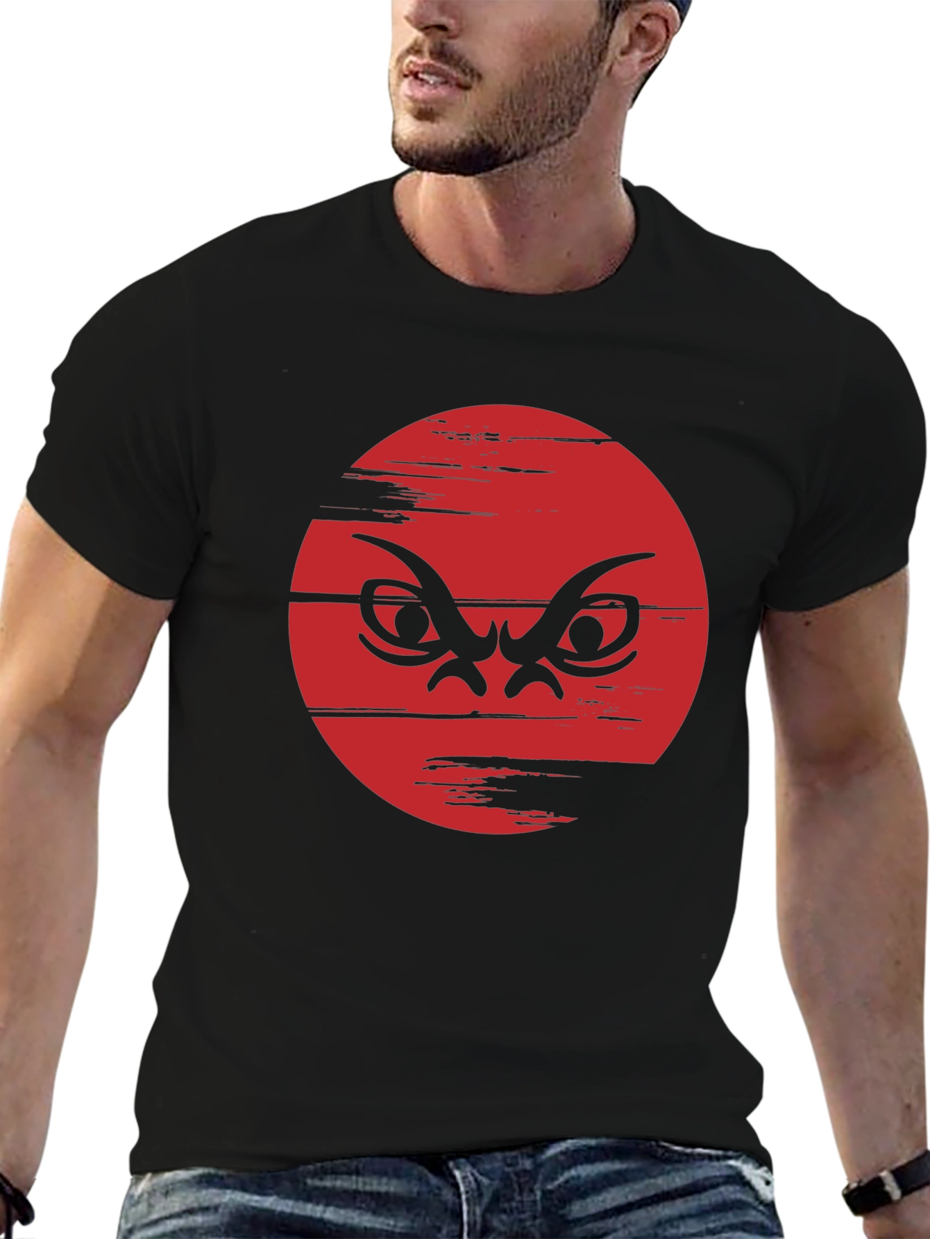 Black Red Angry Face Graphic Black Tee view 6