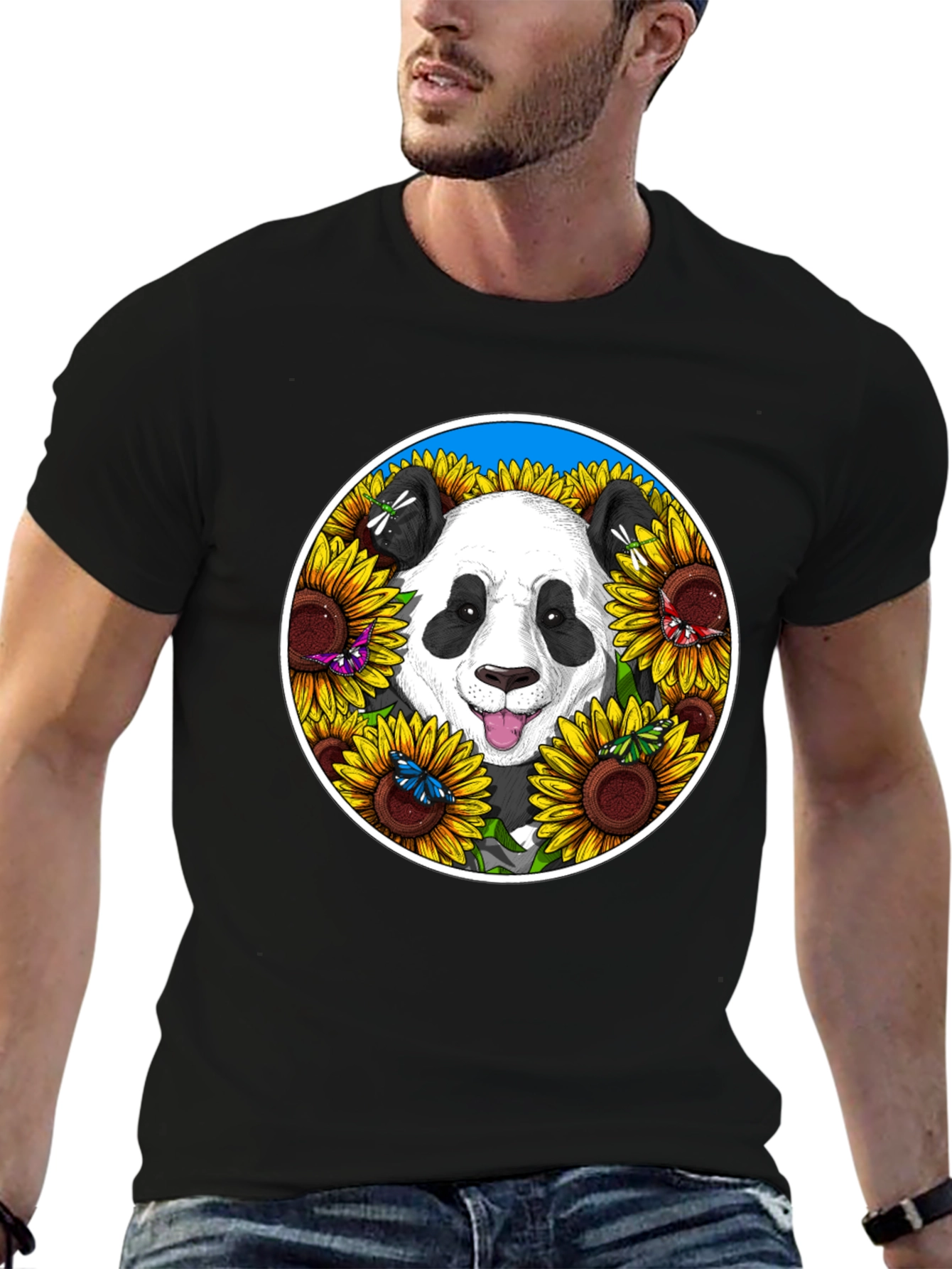 Black Panda Sunflower Graphic Tee view 6