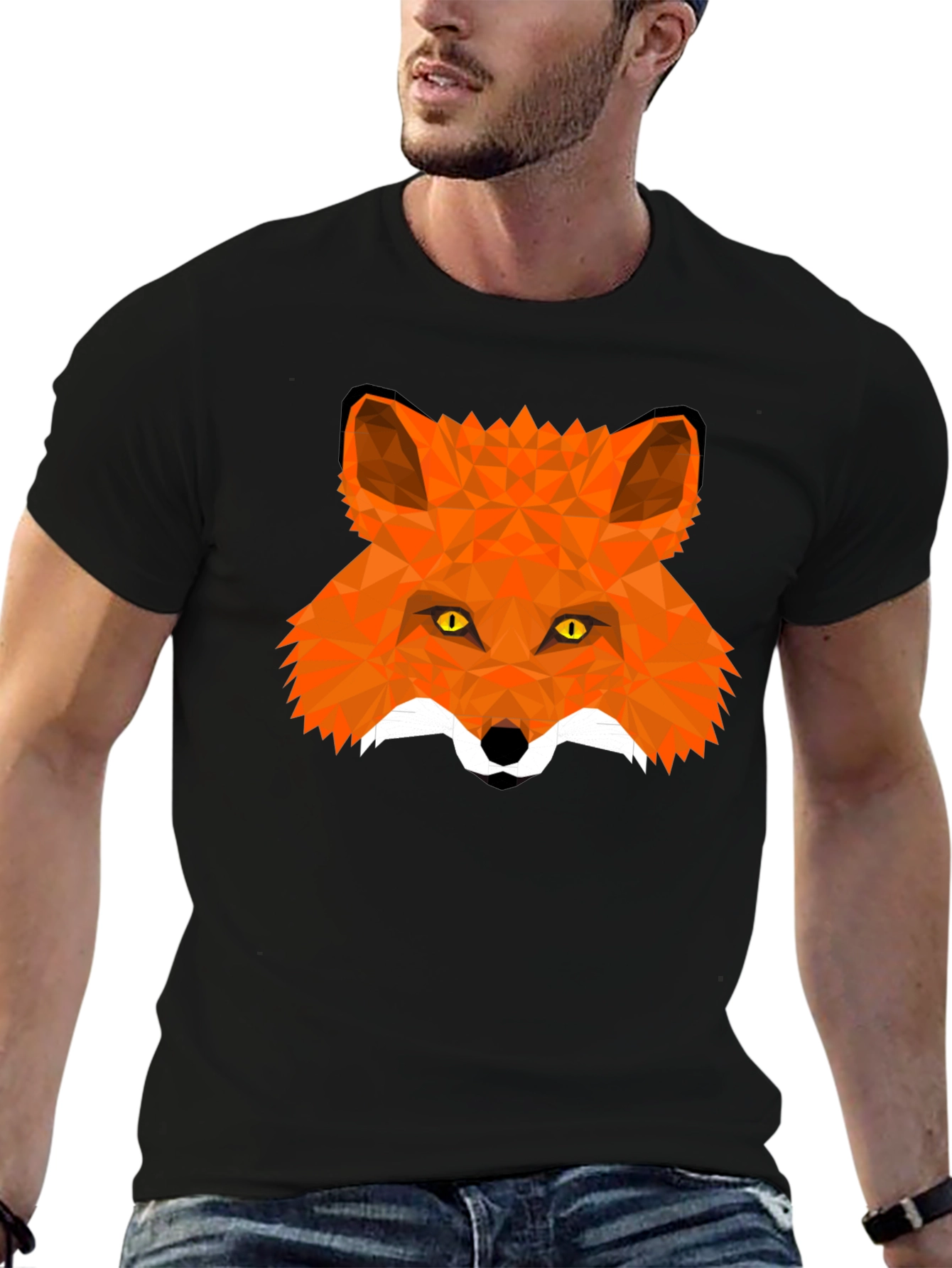 Black Geometric Fox Head T-Shirt view 6