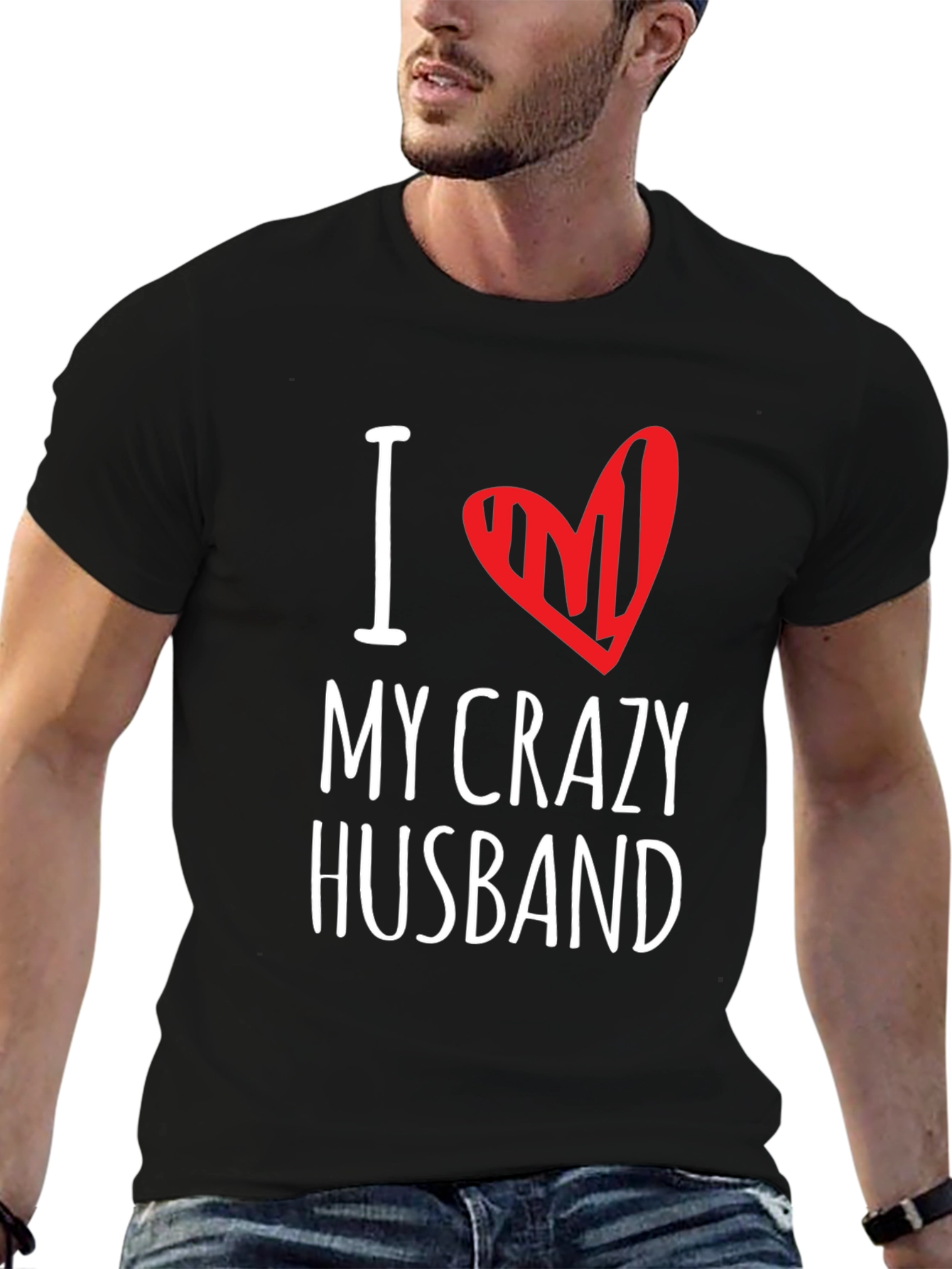 Black I Heart My Crazy Husband Black Graphic T-Shirt view 6