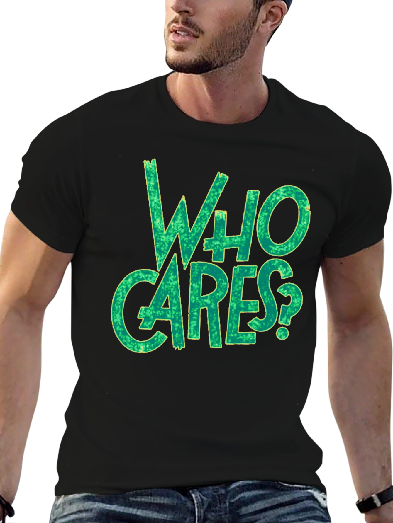 Black Who Cares? Graphic Print Black T-Shirt view 6