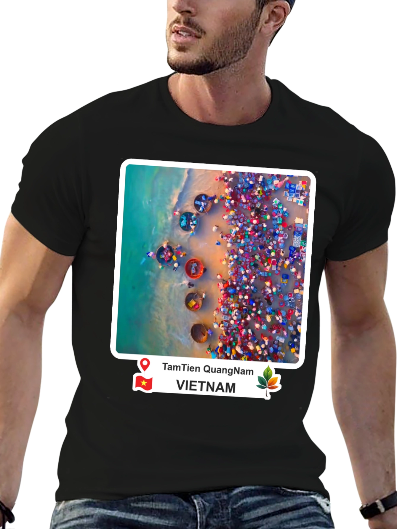 Black Vietnam Coastal Scene Graphic T-Shirt view 6