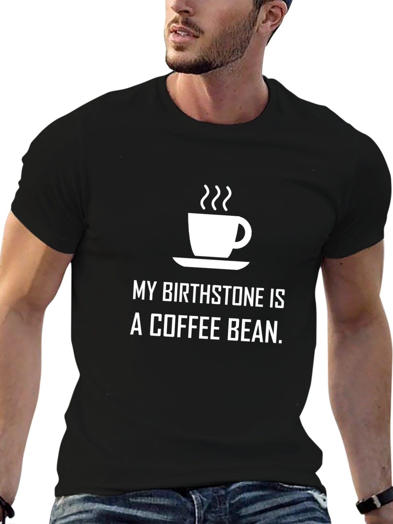 Black Coffee Bean Birthstone T-Shirt - Black, Unisex view 6