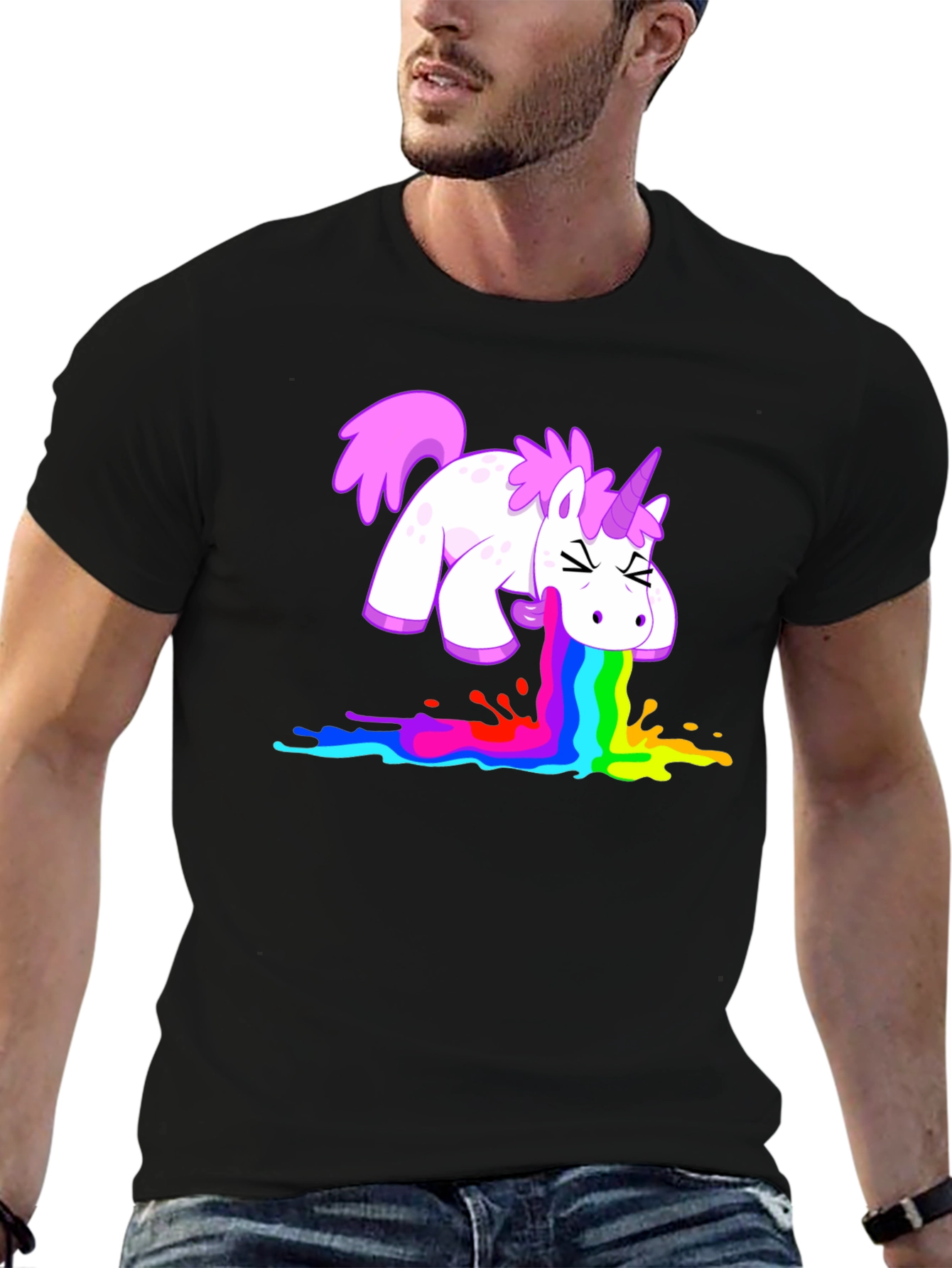 Black Unicorn Rainbow Vomit Graphic Tee view 6