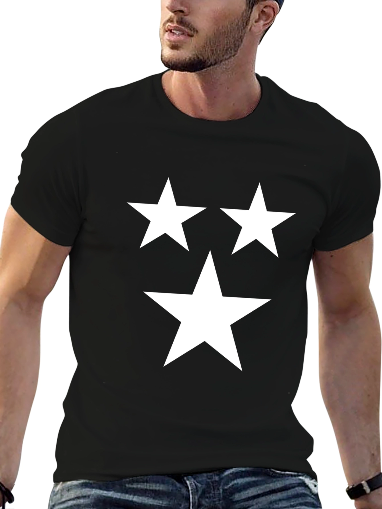 Black Black T-Shirt with Three White Stars view 6