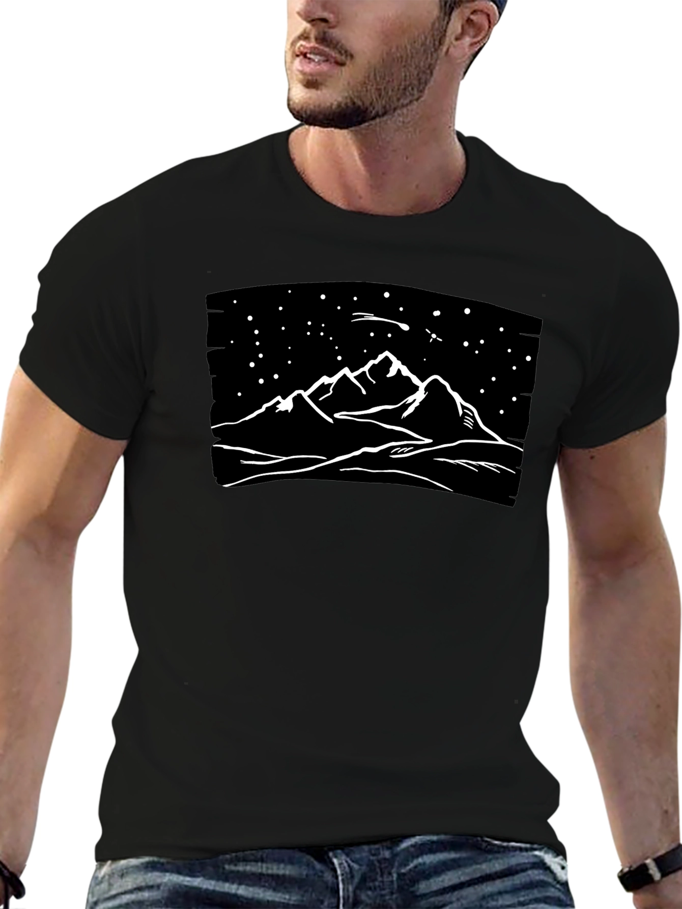 Black Mountainscape Graphic Tee - Black Cotton T-Shirt view 6