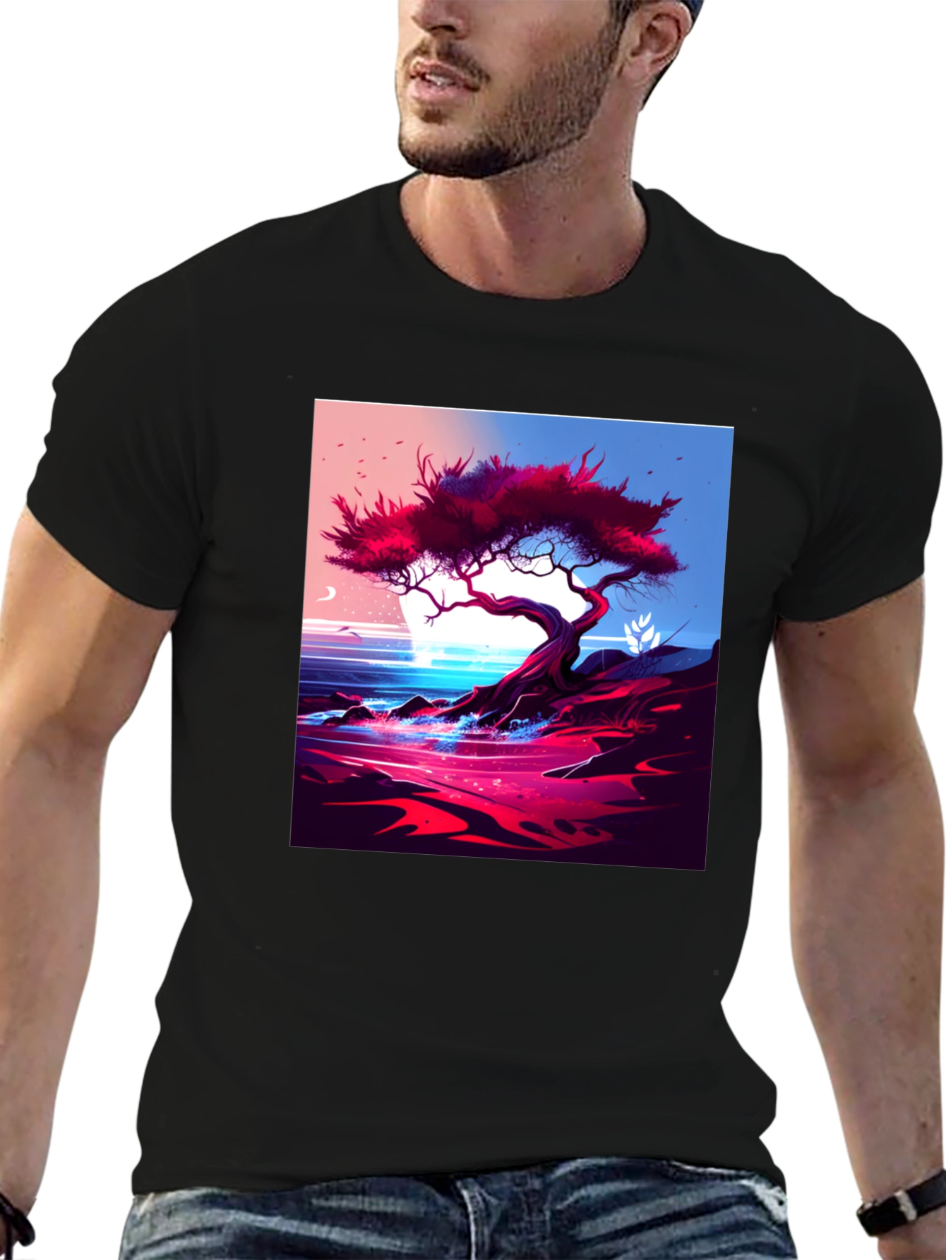 Black Tree on the Shoreline Graphic Tee view 6