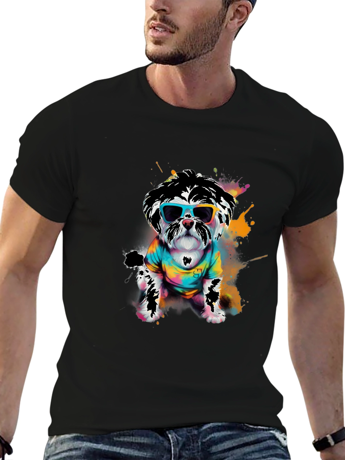 Black Cool Dog Graphic Tee - Funky Puppy Design view 6