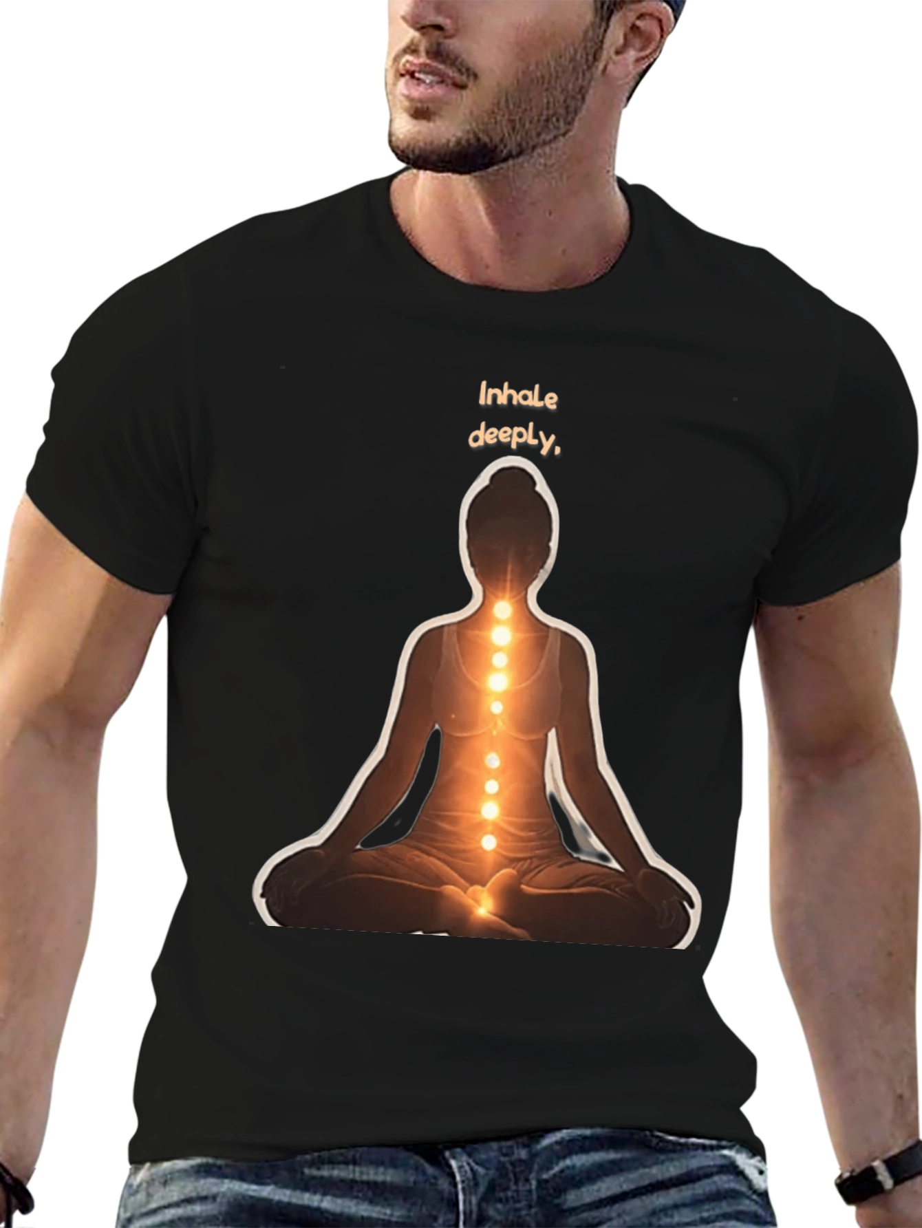 Black Inhale Deeply Meditation T-Shirt view 6