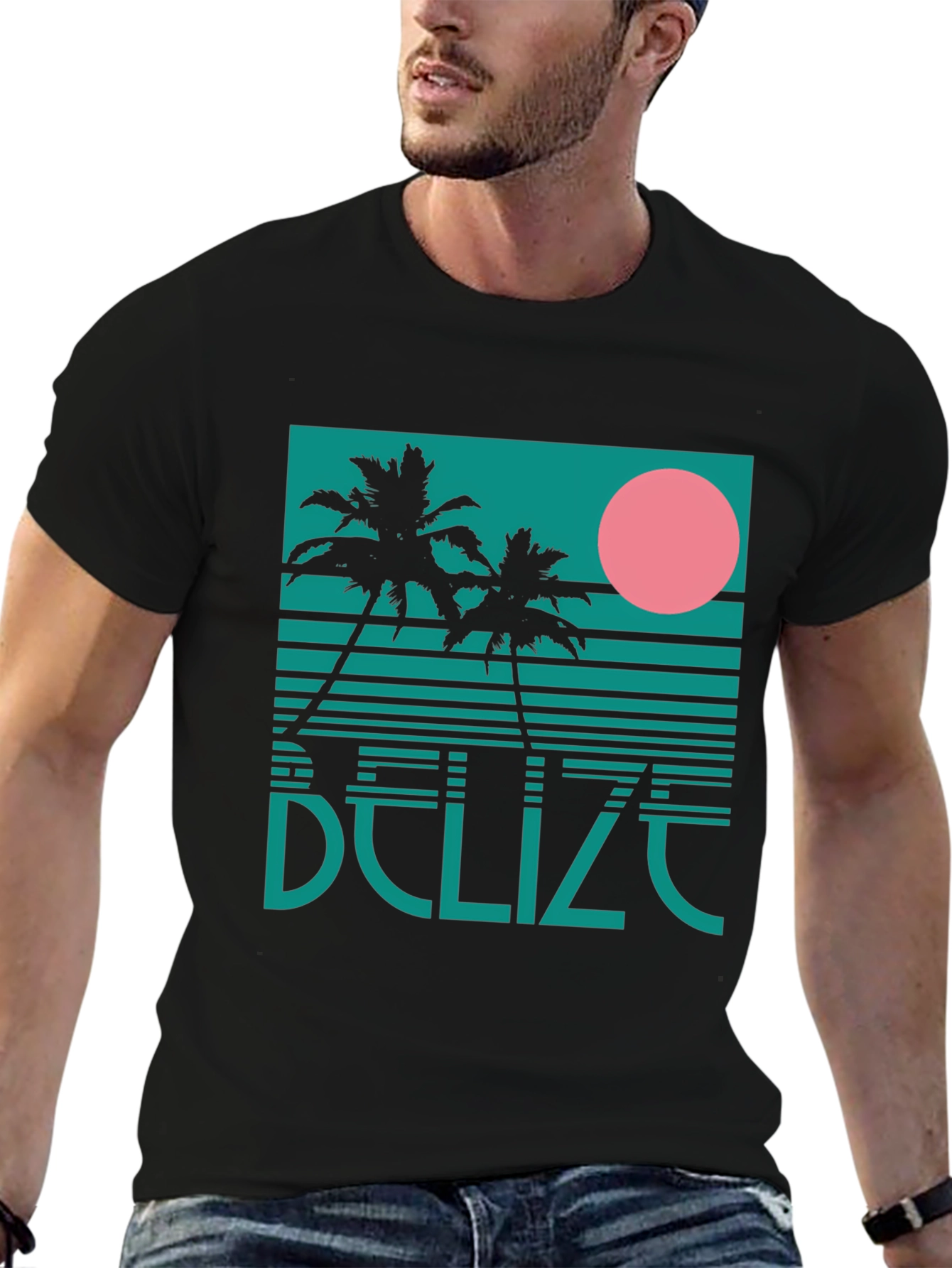 Black Belize Retro Palm Tree Graphic T-Shirt view 6