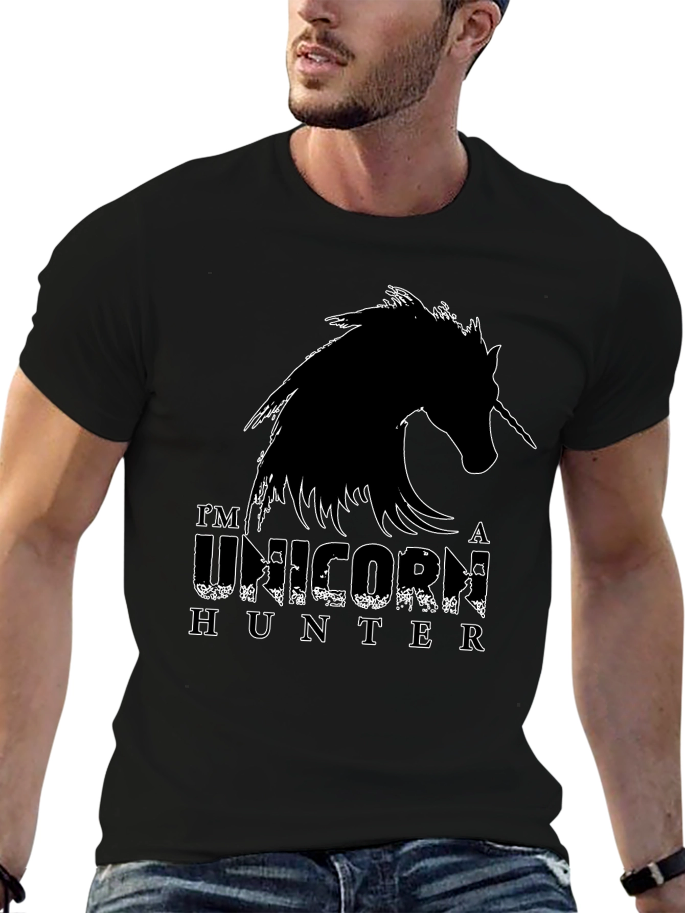 Black Unicorn Hunter Graphic Tee - Black Cotton Shirt view 6