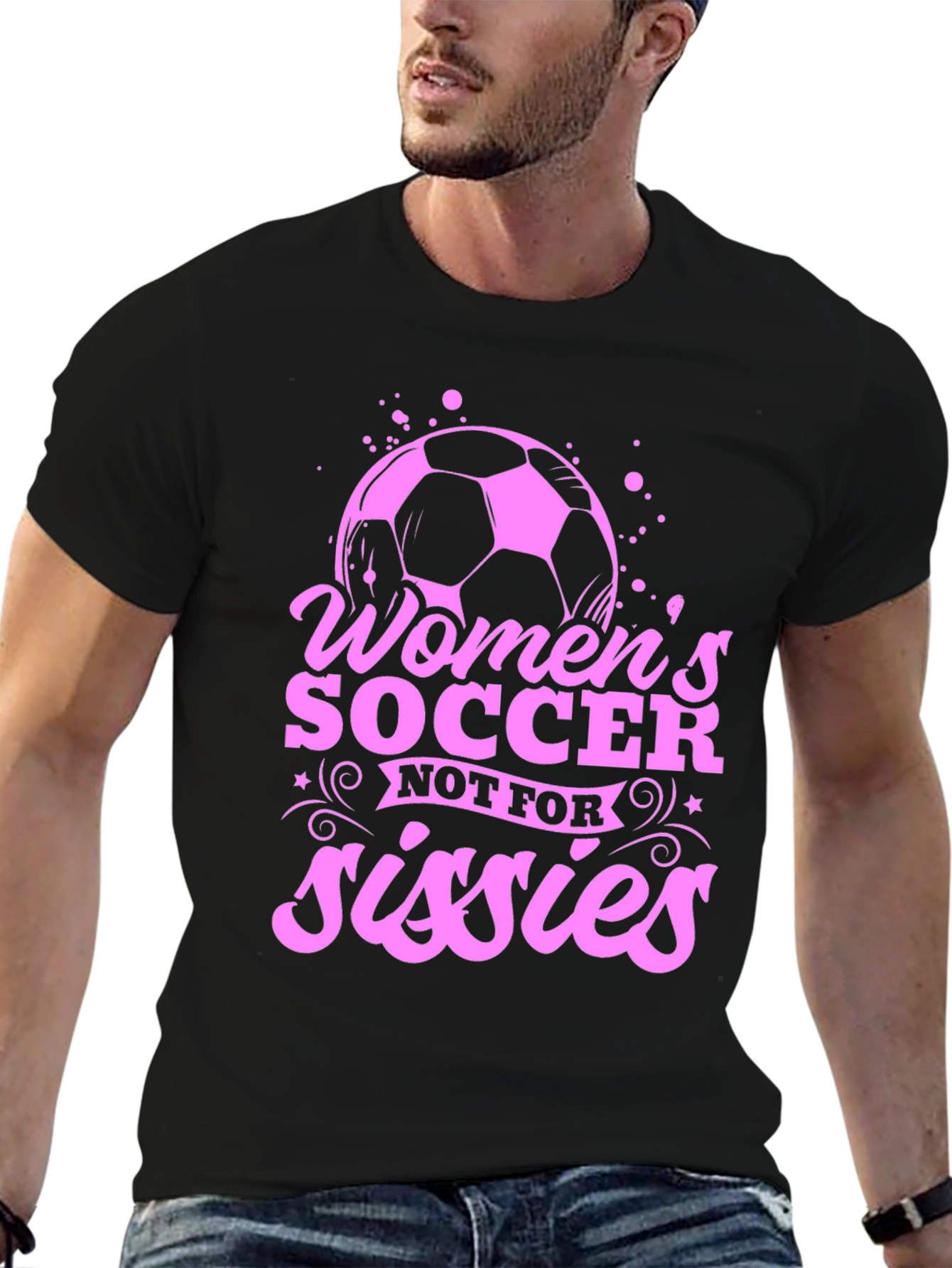 Black Women's Soccer T-Shirt - Not for Sissies - Pink Graphic view 6
