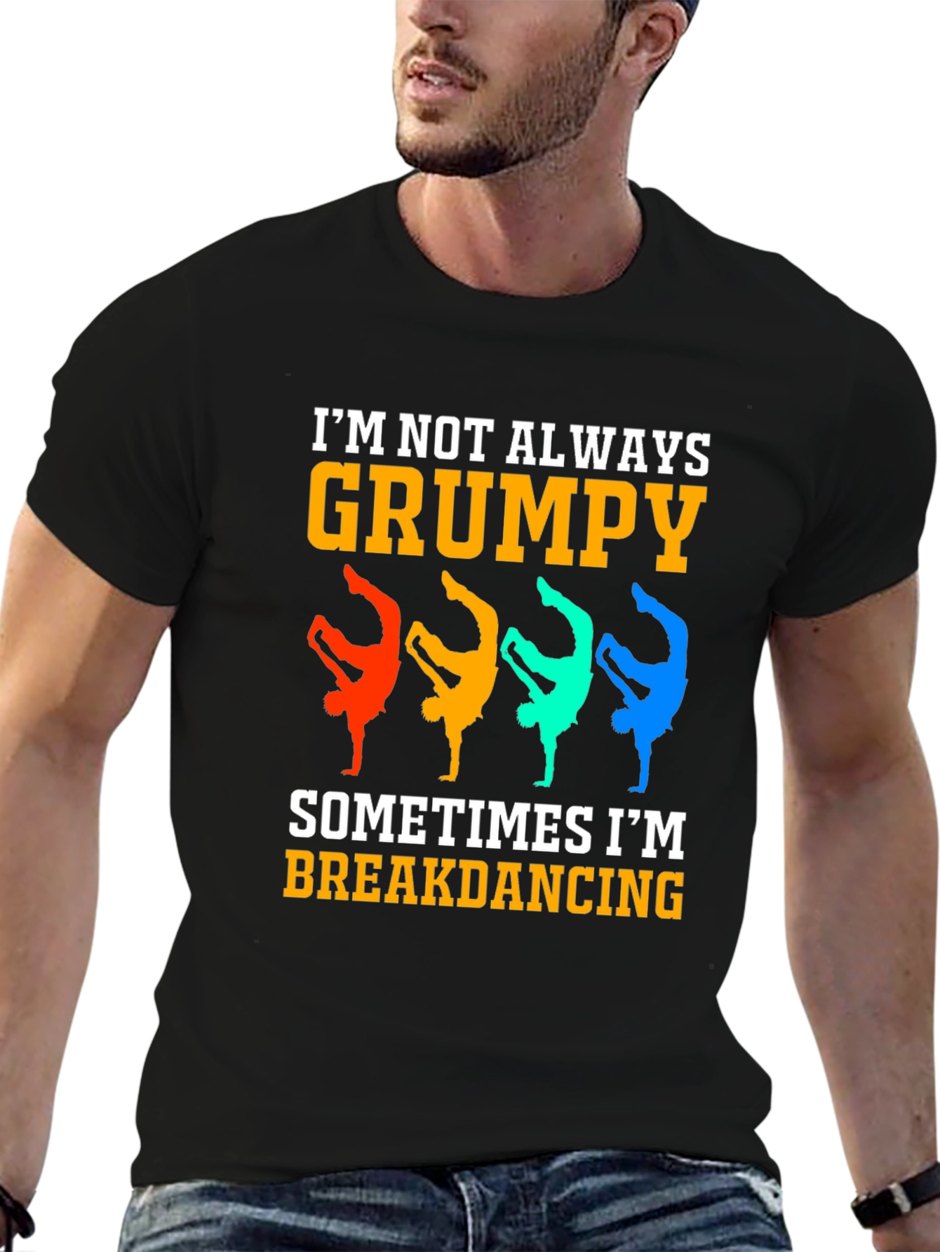 Black Grumpy Breakdancing Graphic Tee - Funny Men's T-Shirt view 6