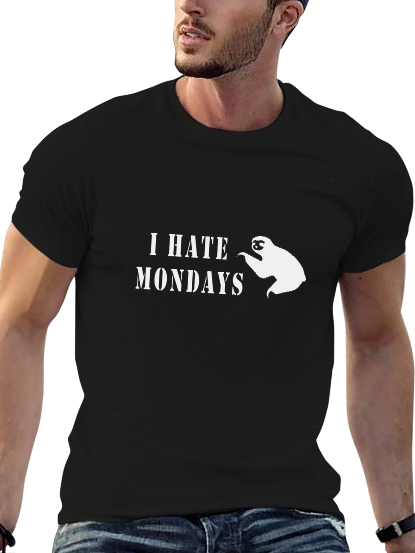 Black I Hate Mondays Sloth Graphic T-Shirt - Black view 6