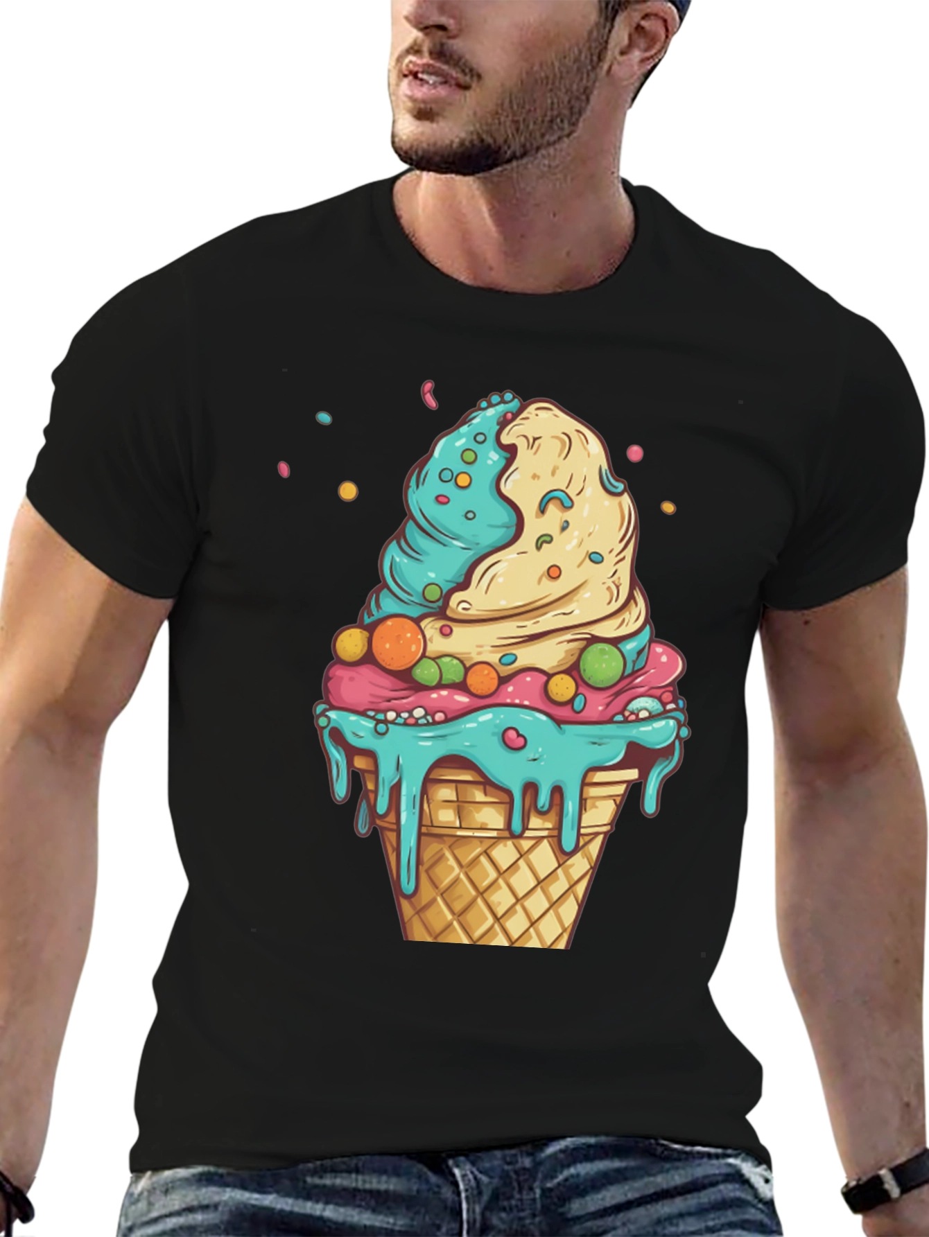 Black Ice Cream Cone Graphic Tee - Black Cotton Shirt view 6