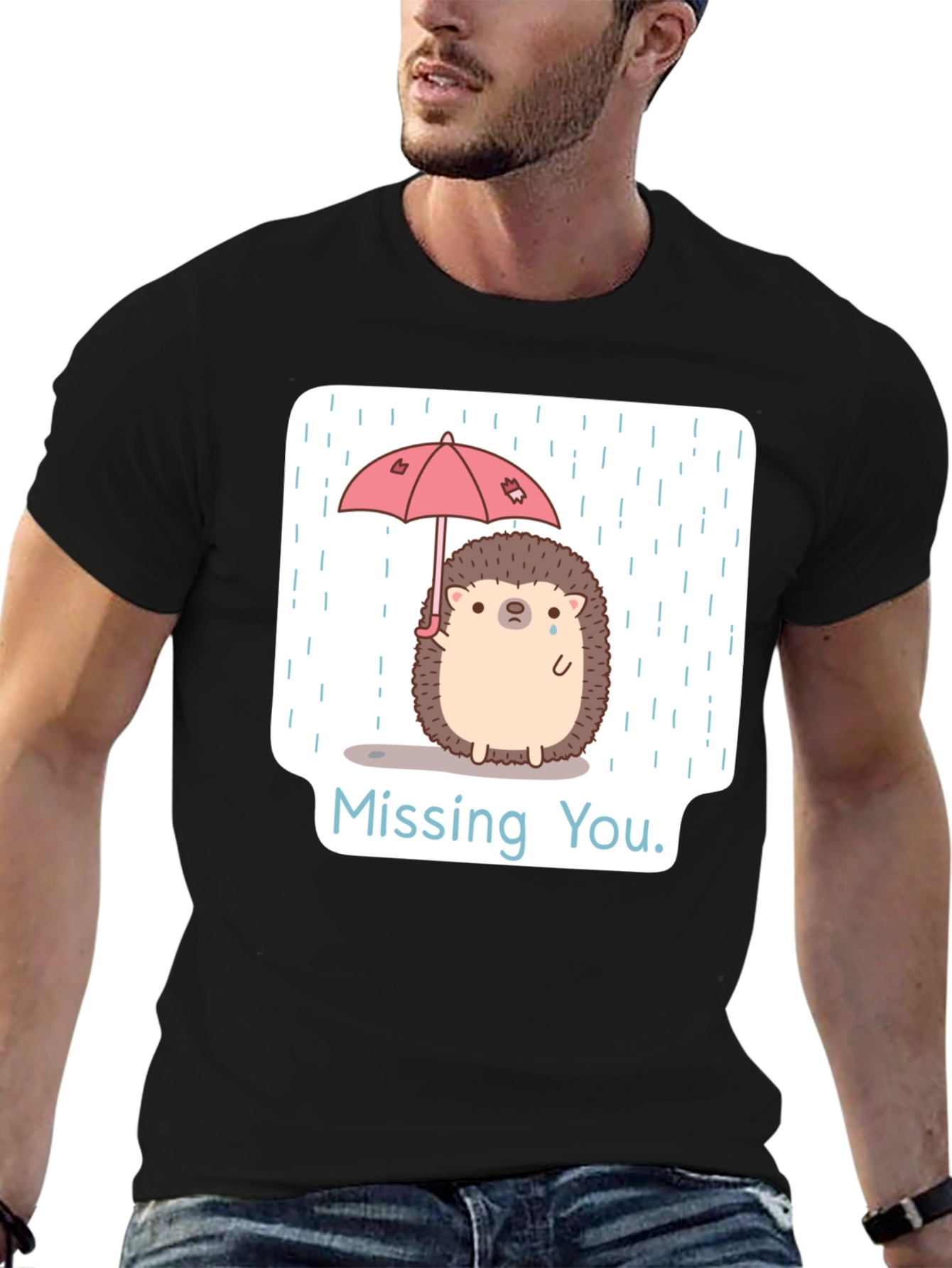 Black Missing You Hedgehog T-Shirt view 6
