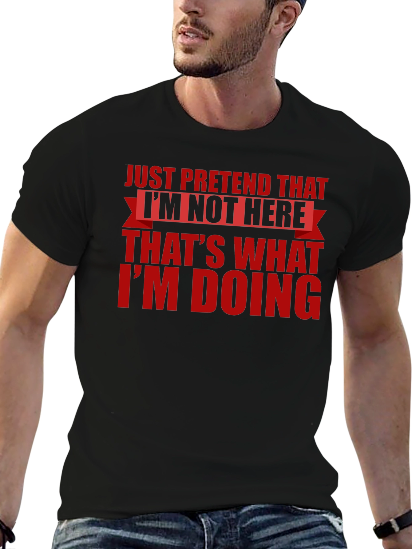 Black Just Pretend T-Shirt - Funny Introvert Tee view 6