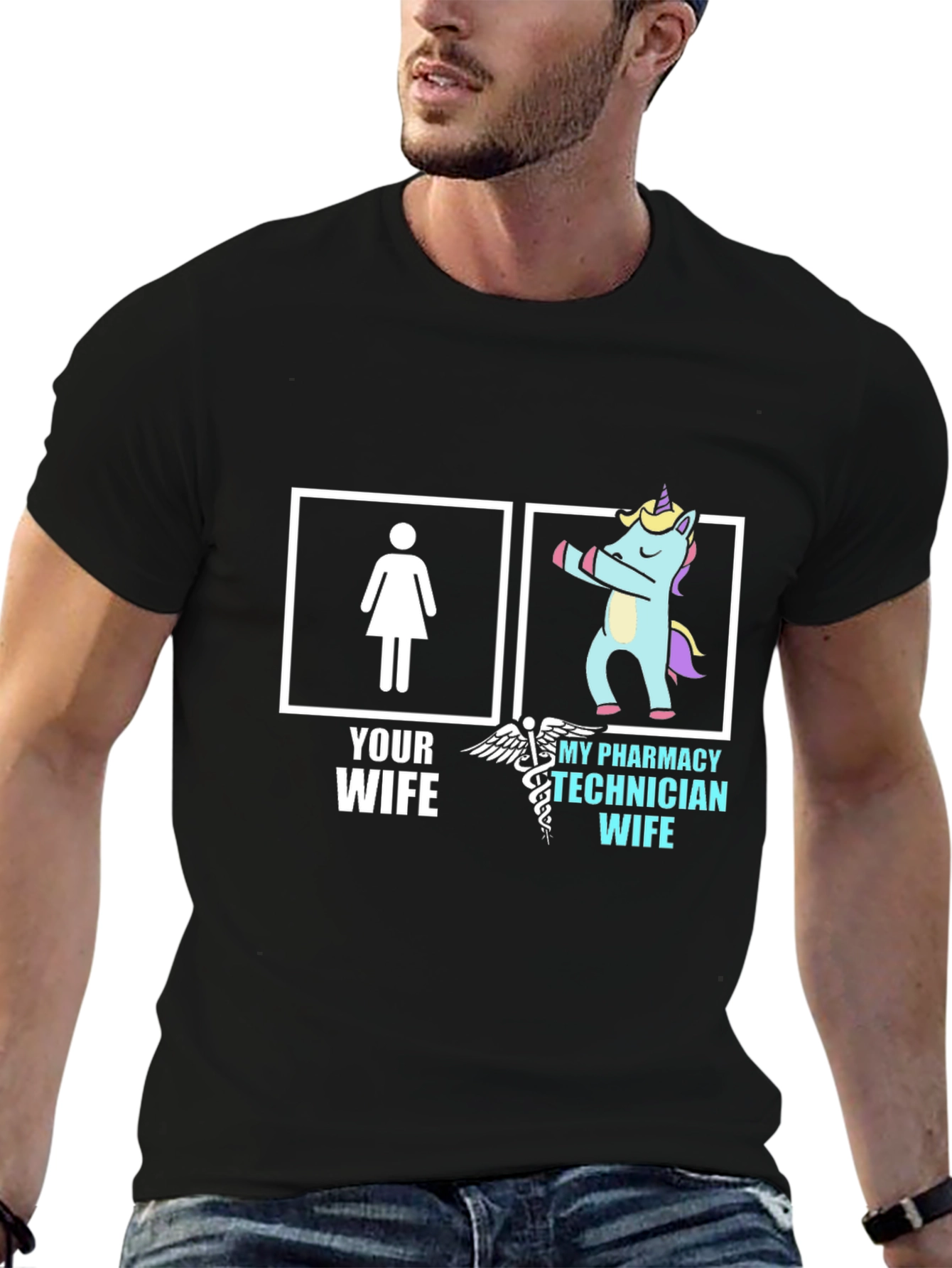 Black Pharmacy Technician Wife T-Shirt - Funny Unicorn Tee view 6