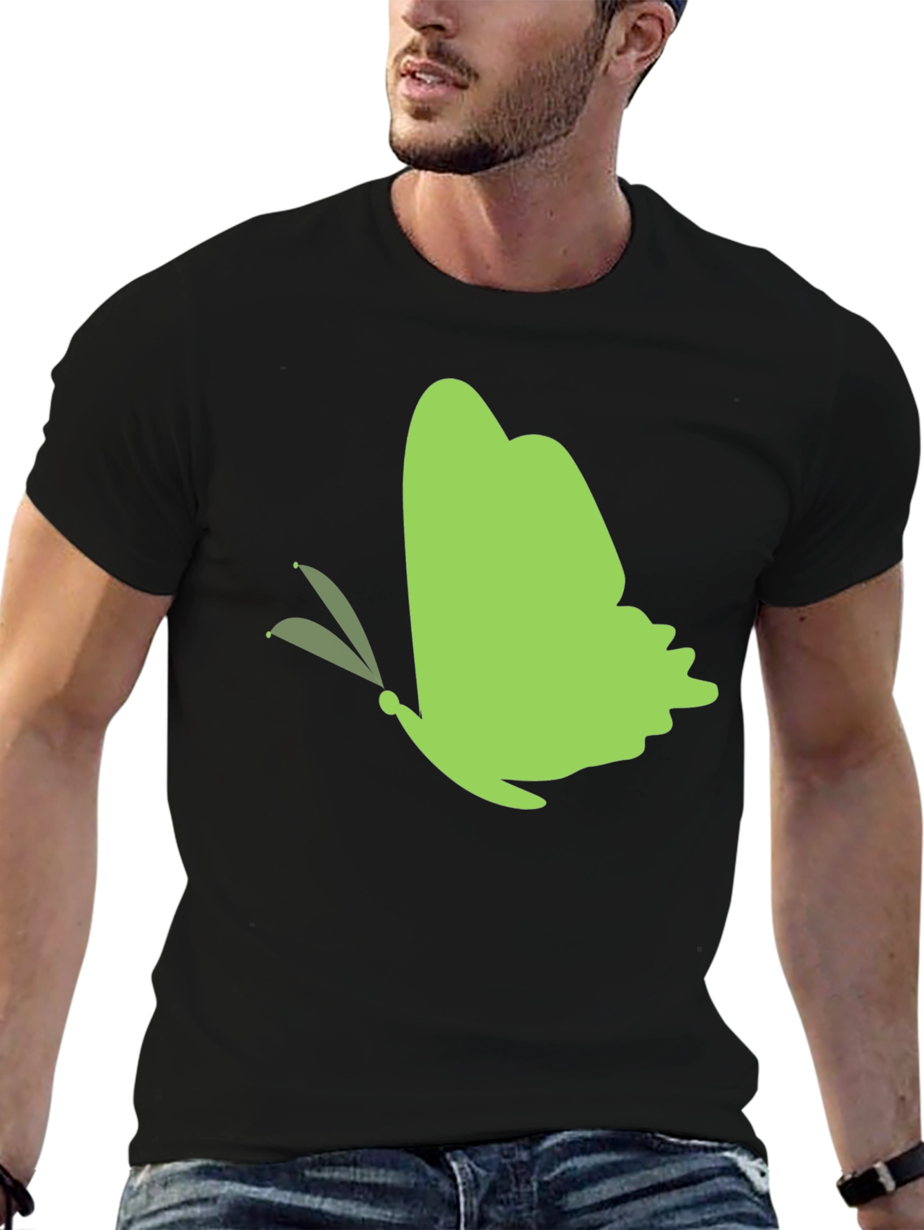 Green Butterfly Black T-Shirt - 6