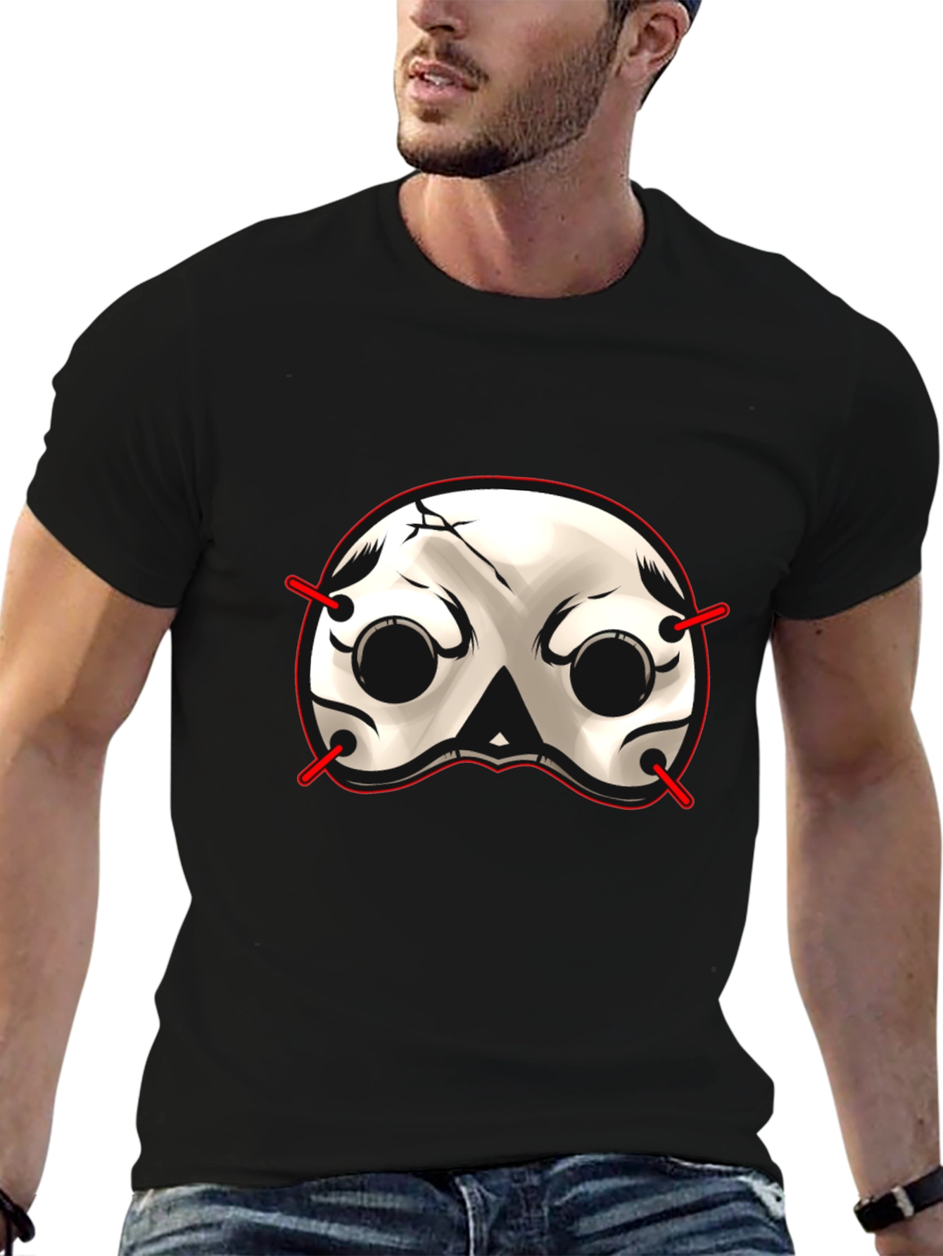 Black Skull Mask Graphic T-Shirt - Black view 6