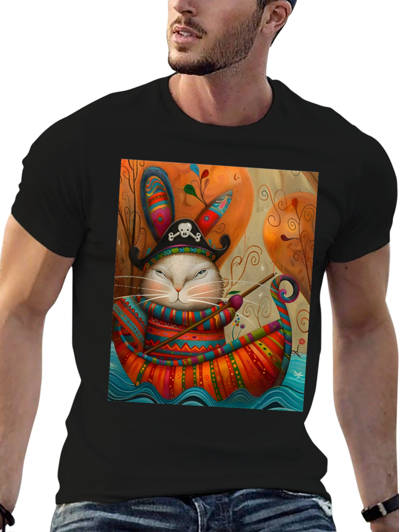 Black Pirate Rabbit Boat Ride T-Shirt view 6