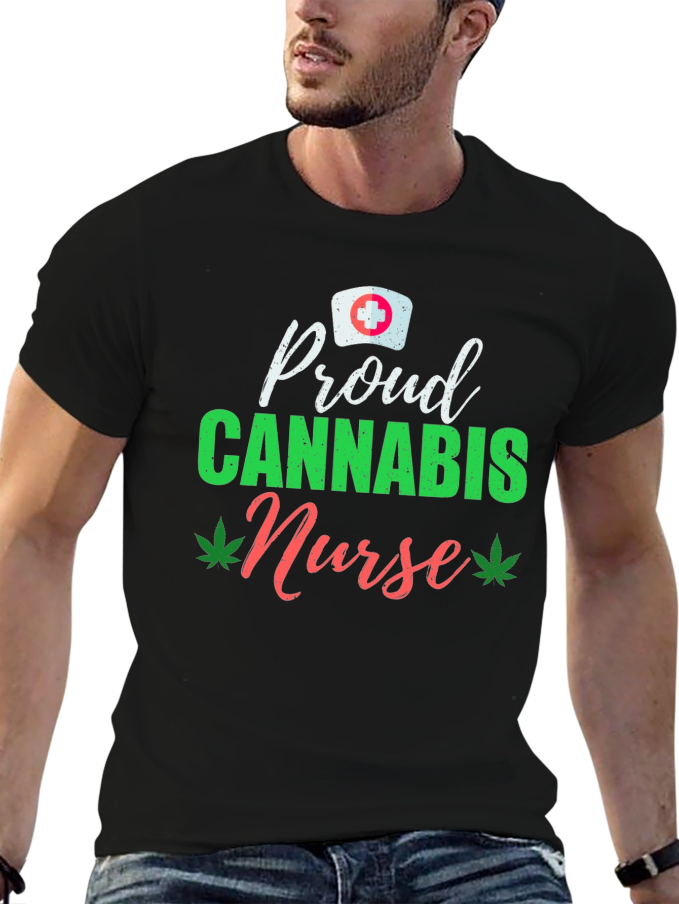 Black Proud Cannabis Nurse Black T-Shirt view 6