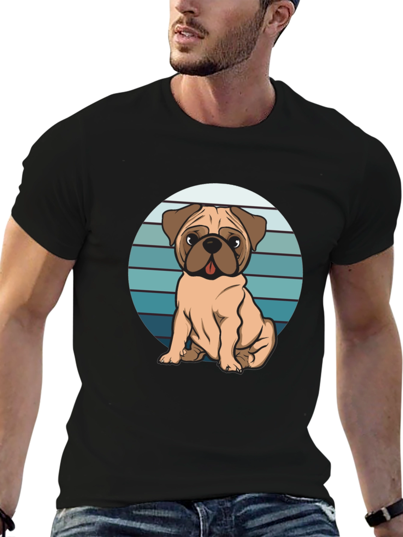 Black Pug Graphic Tee - Relaxed Fit Black T-Shirt view 6