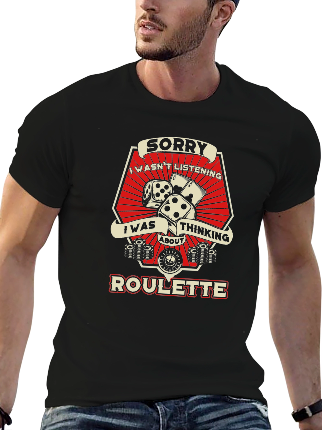 Black Roulette Thinking Funny T-Shirt view 6