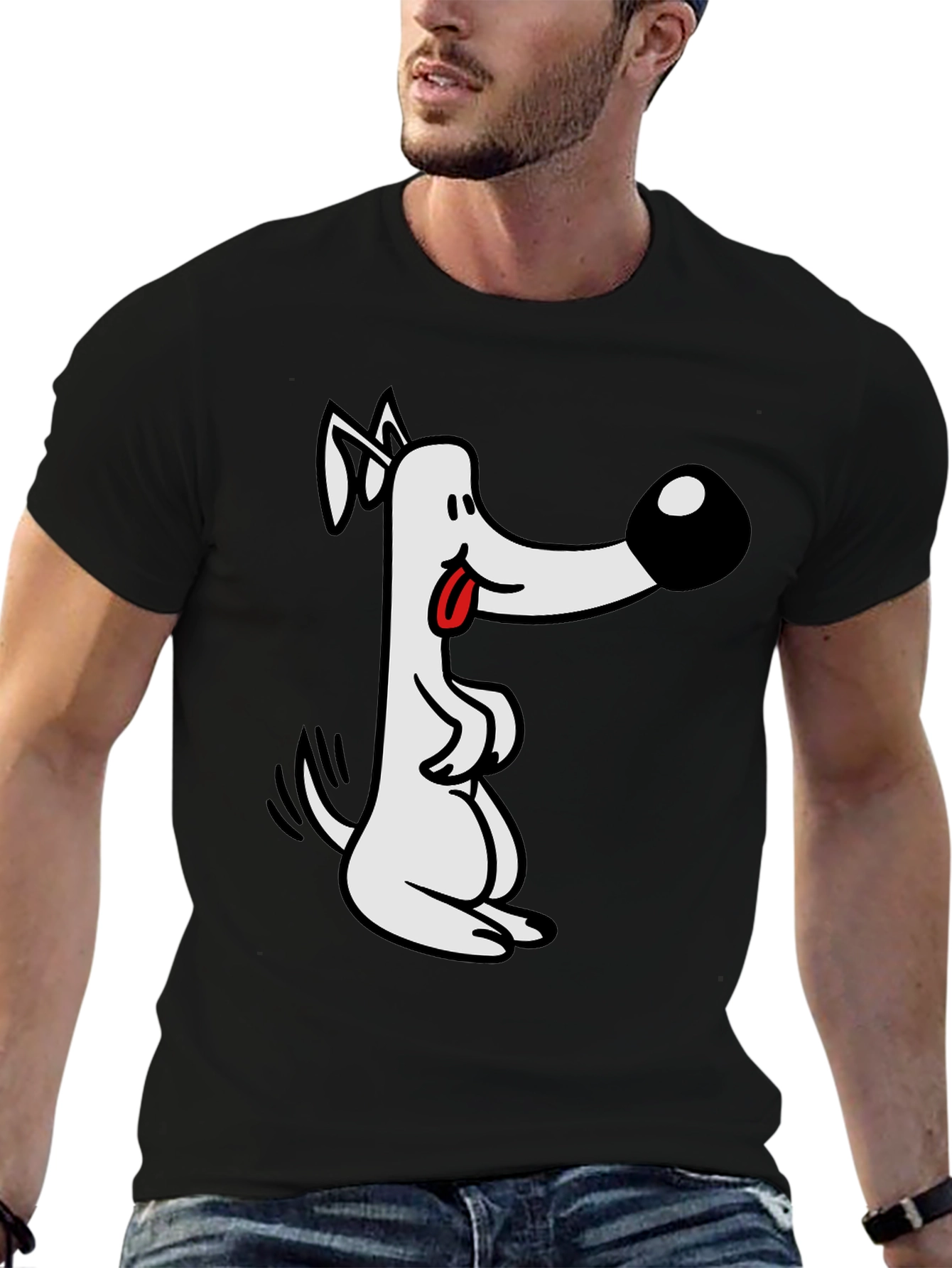 Black Cartoon Dog Graphic Tee - Black view 6