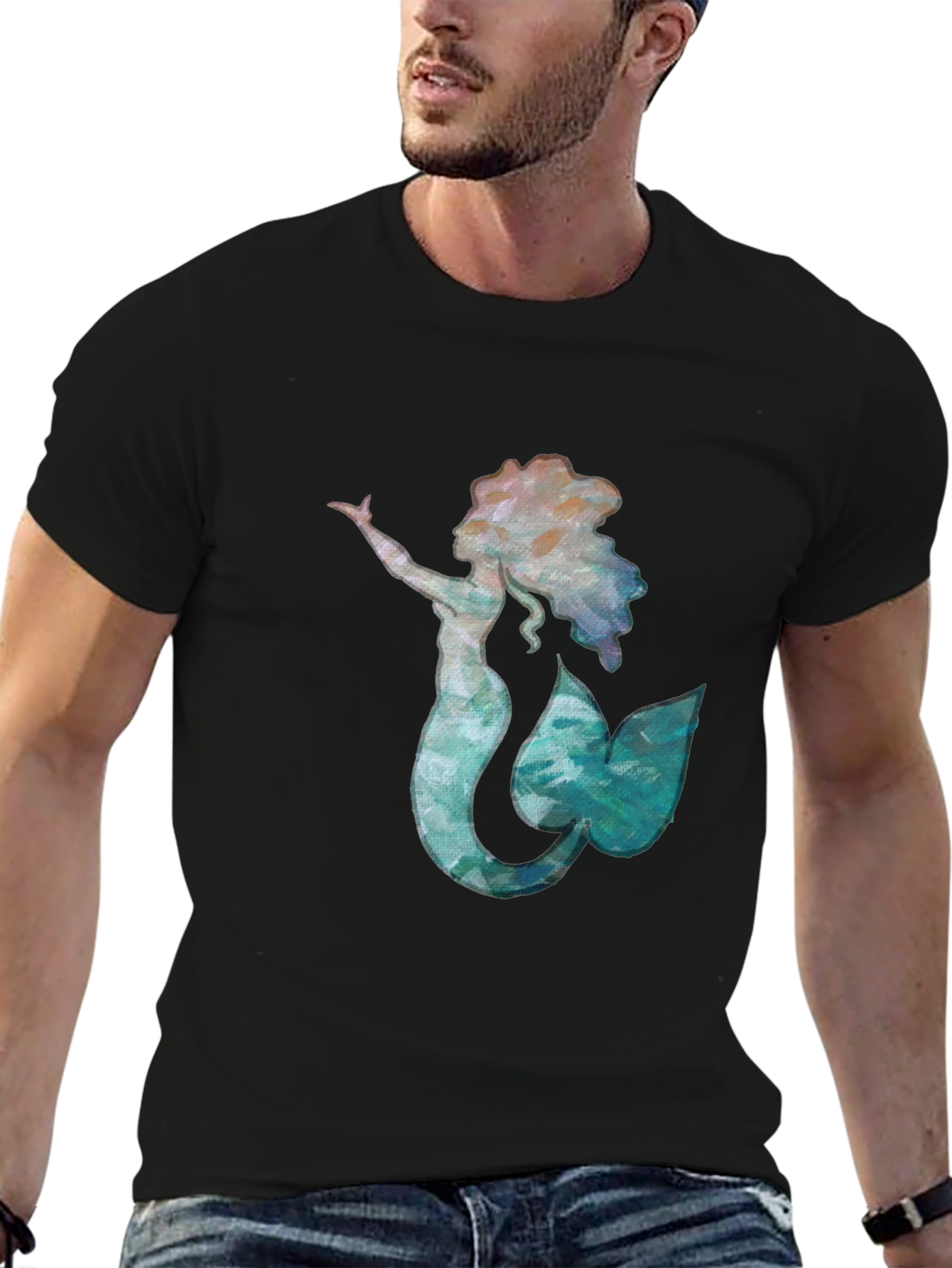 Black Mermaid Graphic Black Tee - Unique Ocean Lover Shirt view 6