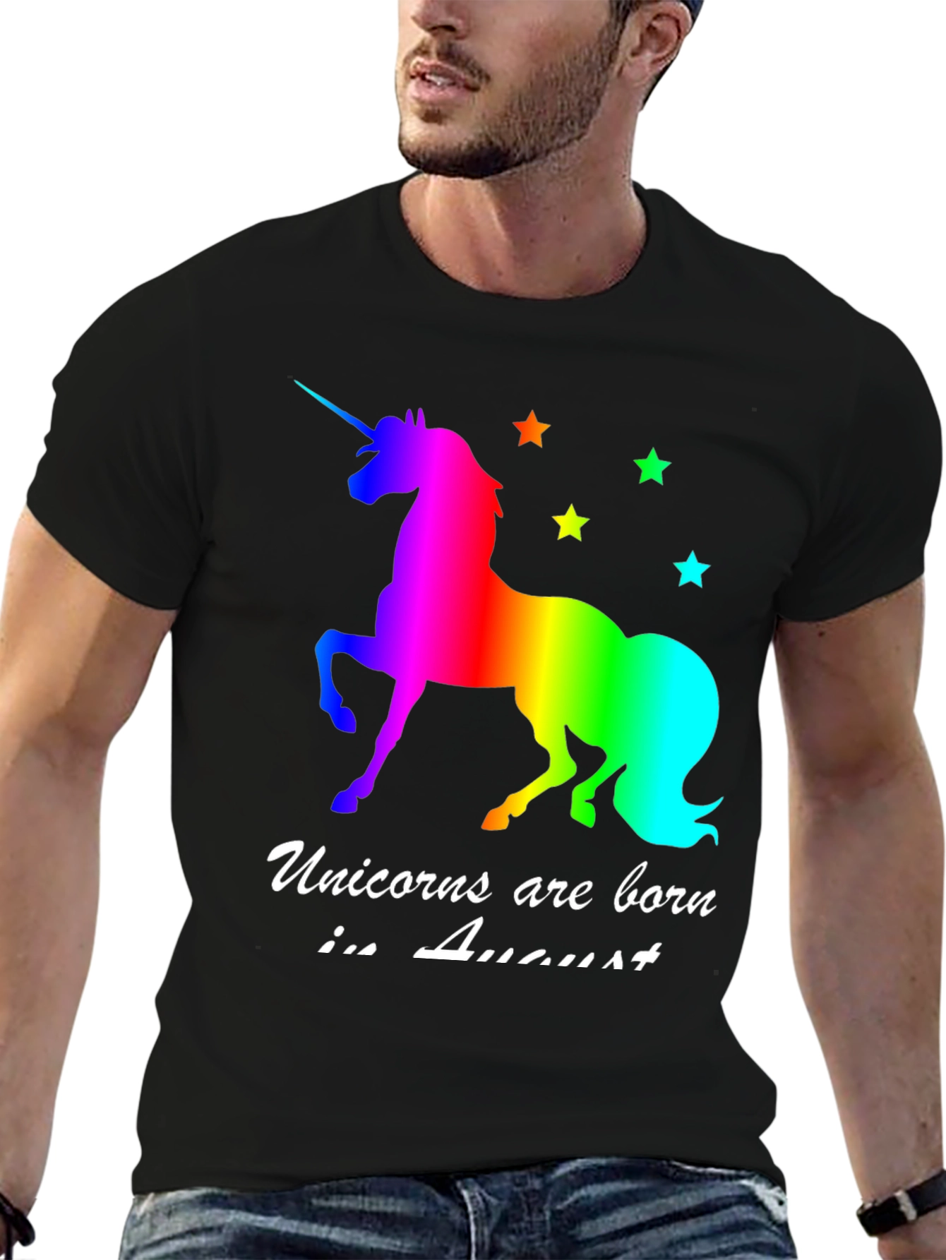 Black Unicorns Are Born In August T-Shirt view 6