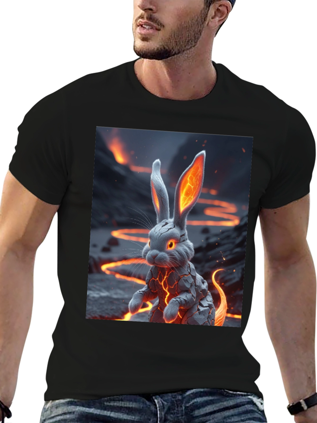 Black Lava Rabbit Graphic Tee - Unique Design! view 6