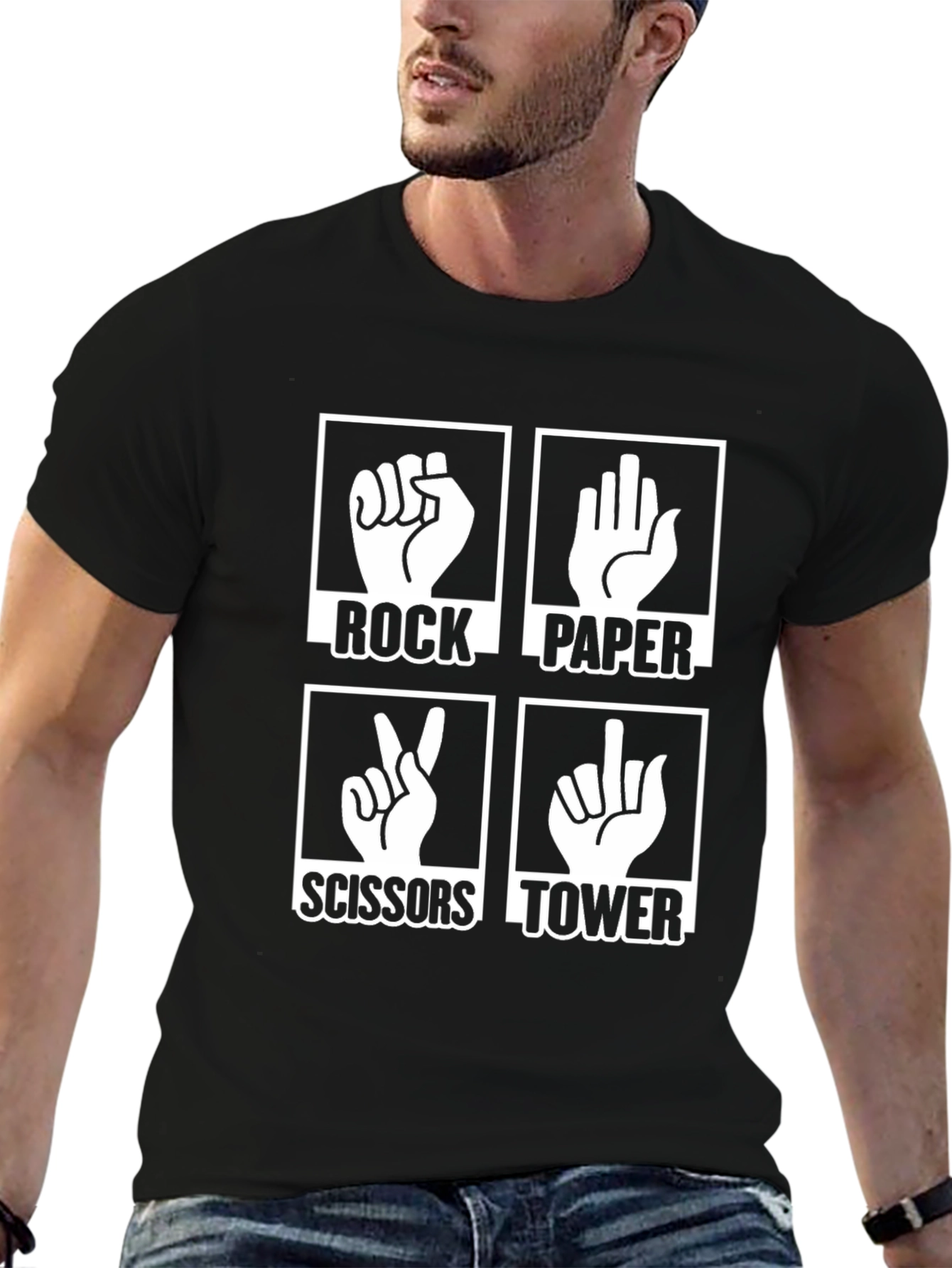 Black Rock Paper Scissors Tower Graphic T-Shirt view 6